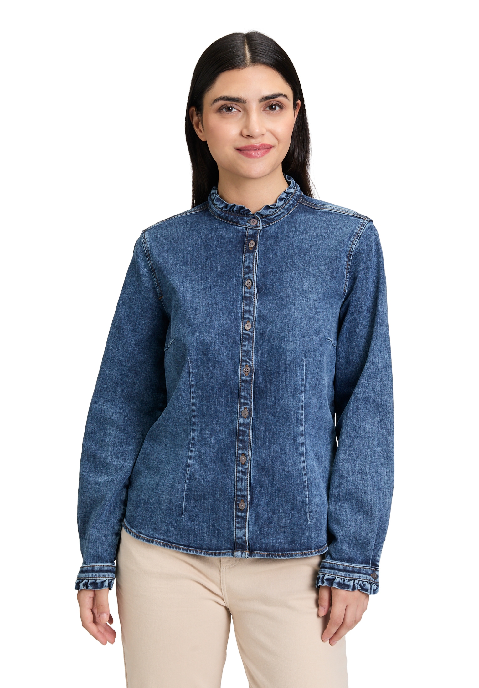 Cartoon Jeansbluse "Cartoon Jeansbluse mit Rüschen" günstig online kaufen