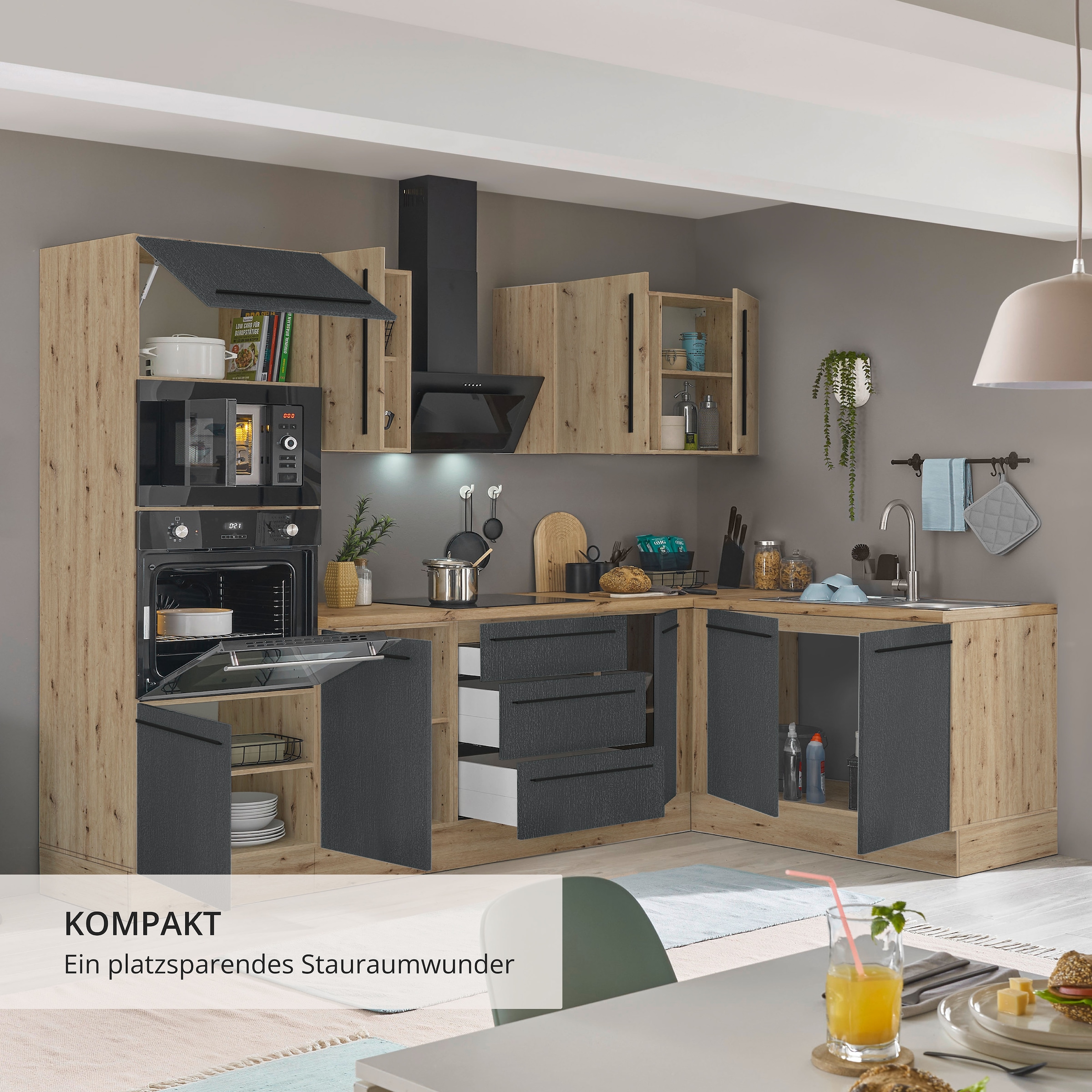 KOCHSTATION Winkelküche »Florida, Stellbreite 270x165 cm« wahlweise mit E-Geräten, mit Softclose für Türen und Schubkästen