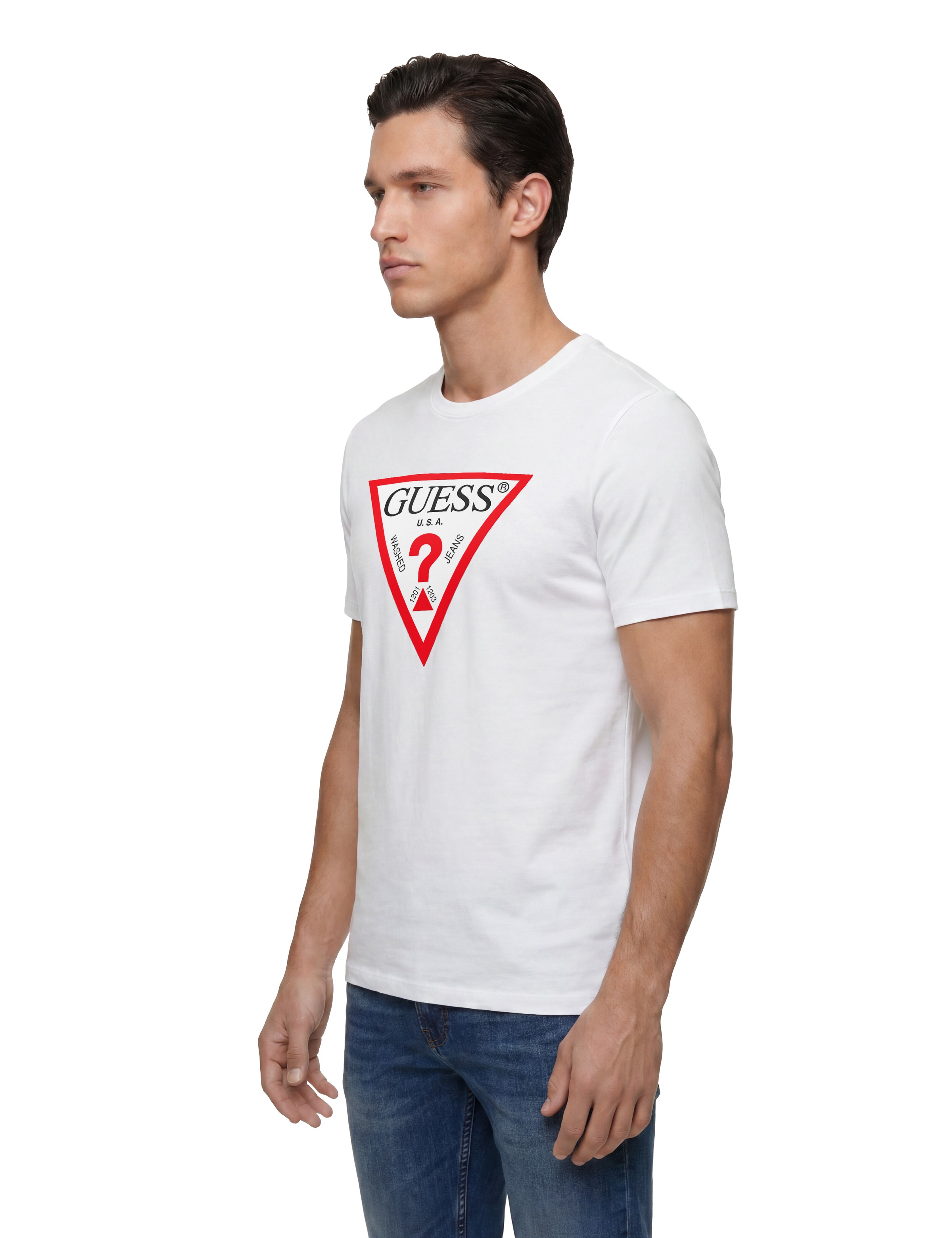 Guess T-Shirt »ORIGINAL LOGO« Rundhalsausschnitt, Slim Fit, reine Baumwolle
