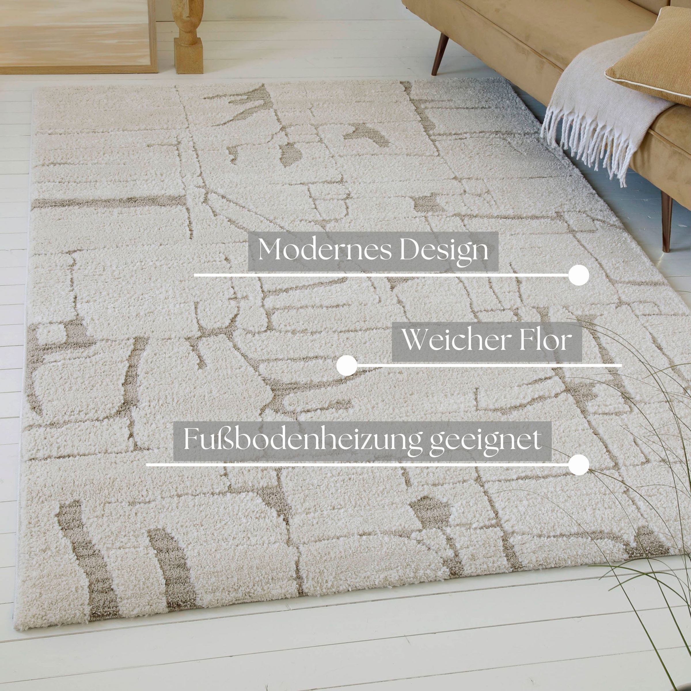 my home Teppich »Serin«, rechteckig, 18 mm Höhe, Kurzflor, Hoch Tief, modernes Design, weiche Oberfläche, Wohnzimmer
