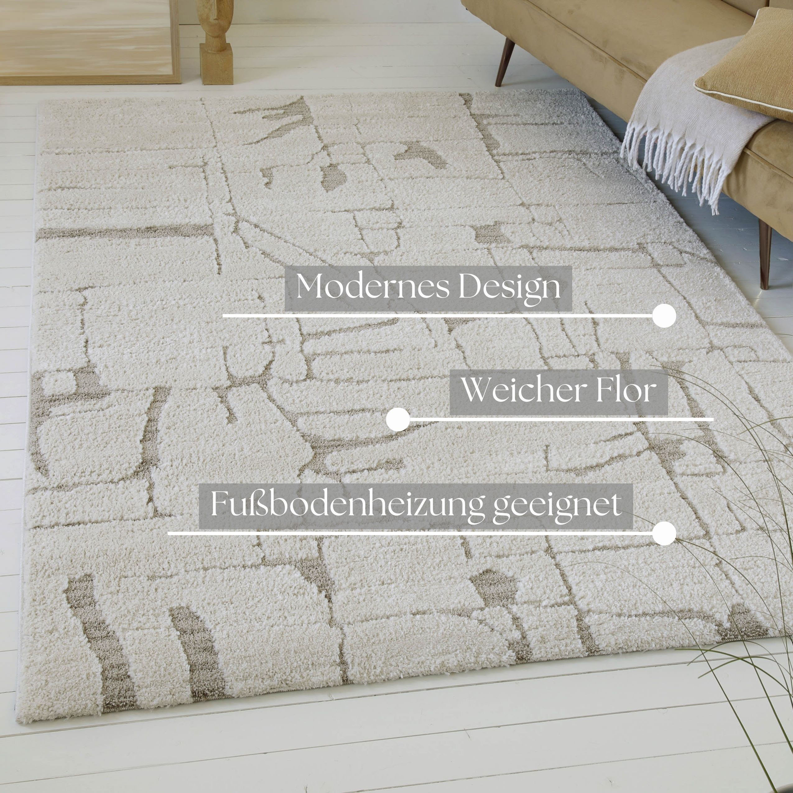 Thumbnail - my home Teppich "Serin", rechteckig, 18 mm Höhe, Kurzflor, Hoch Tief, modernes Design, weiche Oberfläche, Wohnzimmer