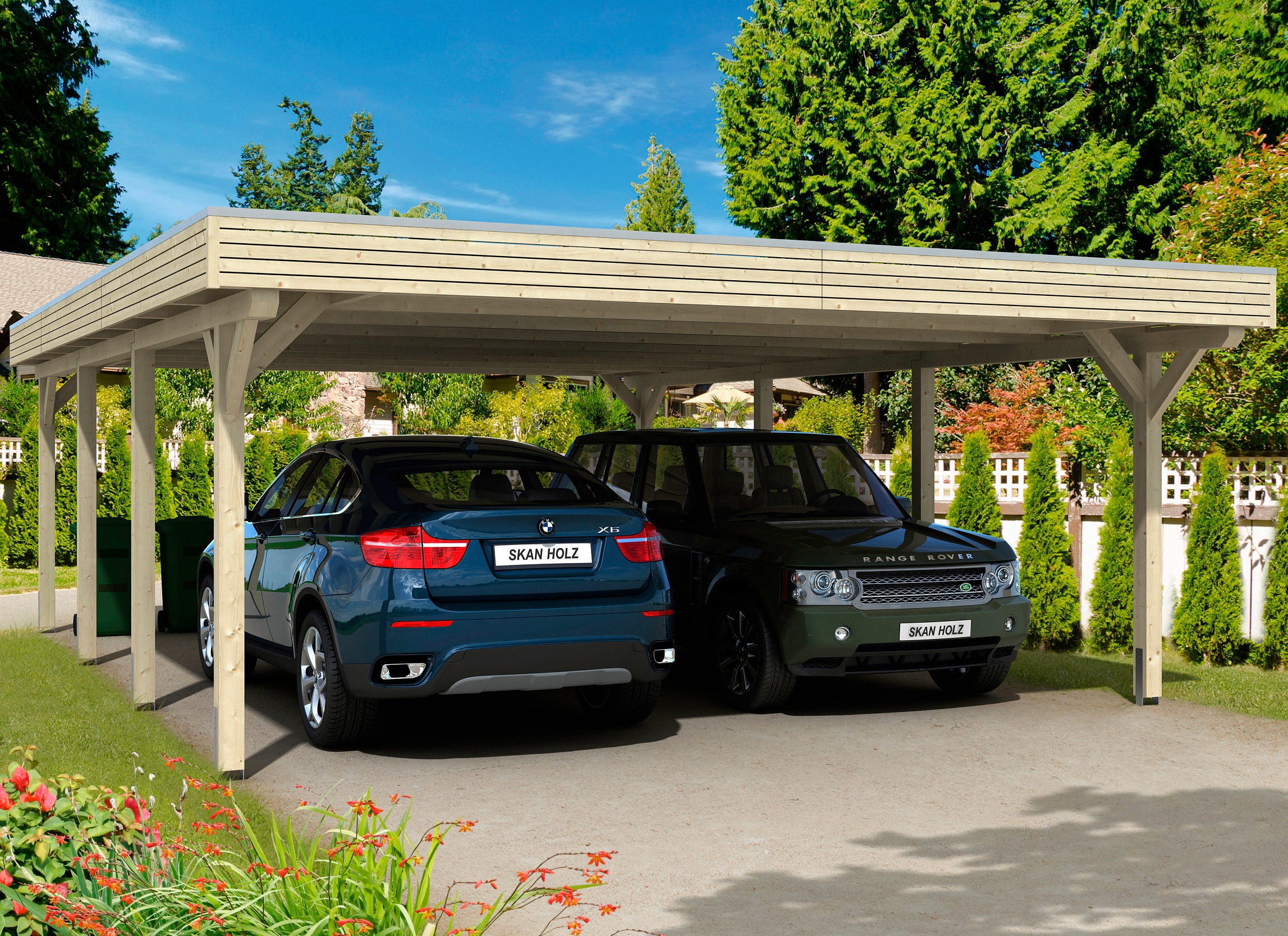 Skanholz Doppelcarport "Spessart" Leimholz 550 cm natur