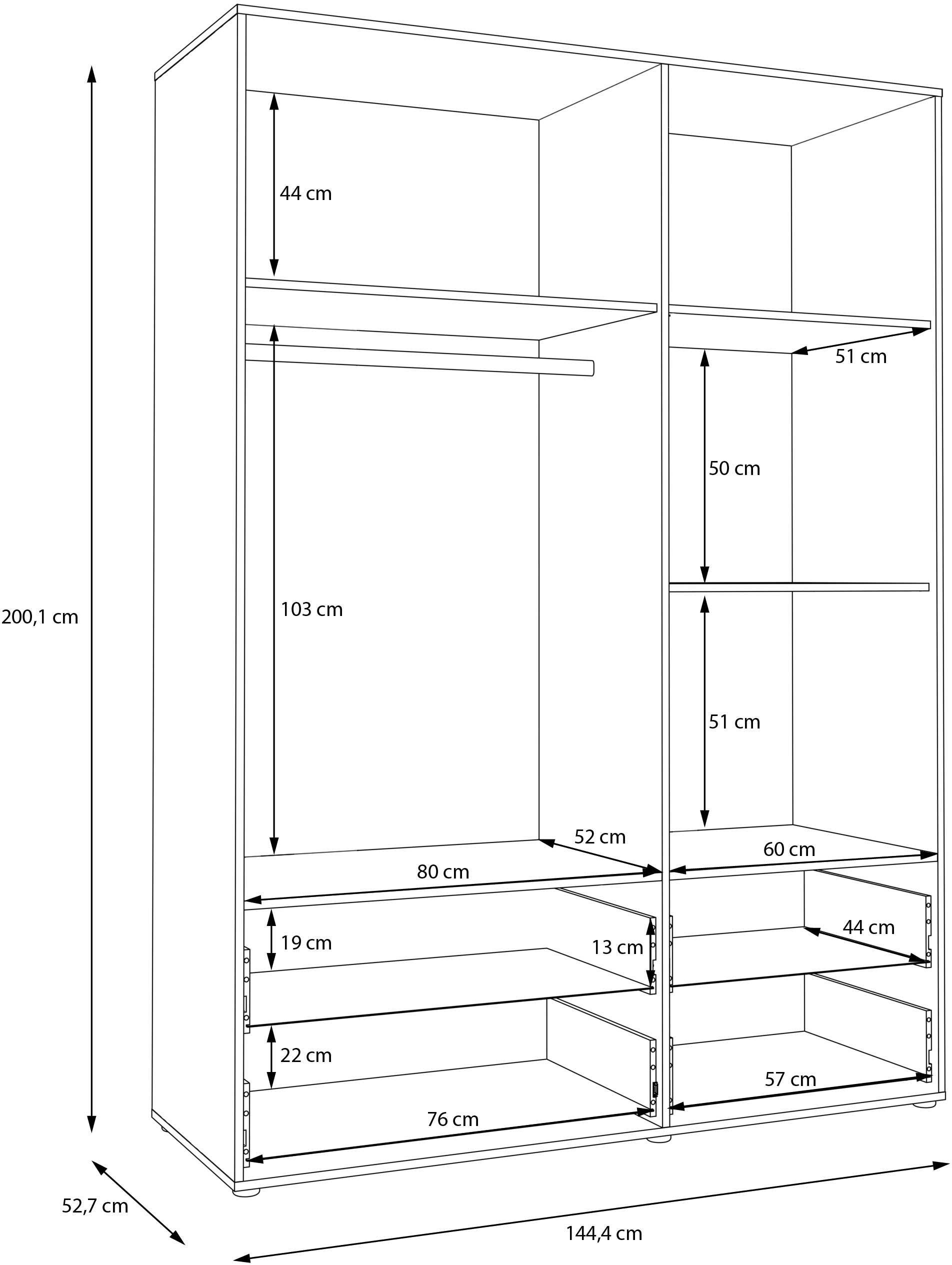 FORTE Drehtürenschrank »Schrank mit Spiegel, zeitloses Design, 3türig« viel Stauraum, Schubladen, Spiegeltürenm Höhe 200 cm