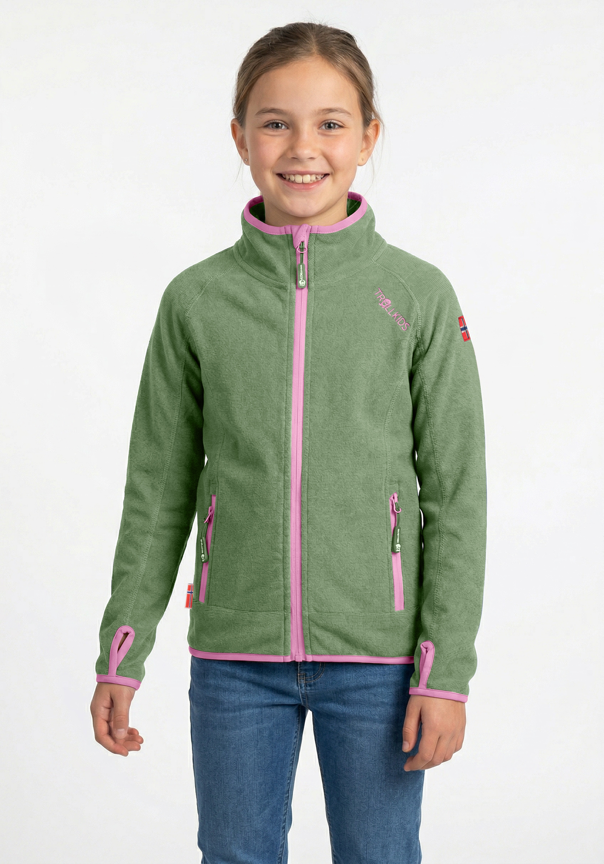 TROLLKIDS Fleecejacke "Girls Sandefjord Jacket" mit Kapuze, wasserabweisend, windabweisend, atmungsaktiv, leicht