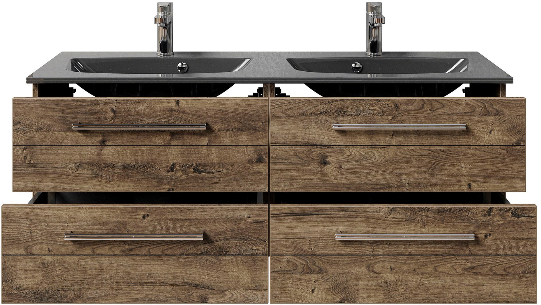 Saphir Waschtisch »Serie 6025 Mineralmarmor-Waschtisch mit Unterschrank, 132 cm breit«, Doppel-Waschplatz mit 4 Schubladen, hängend, verschiedene Ausführungen