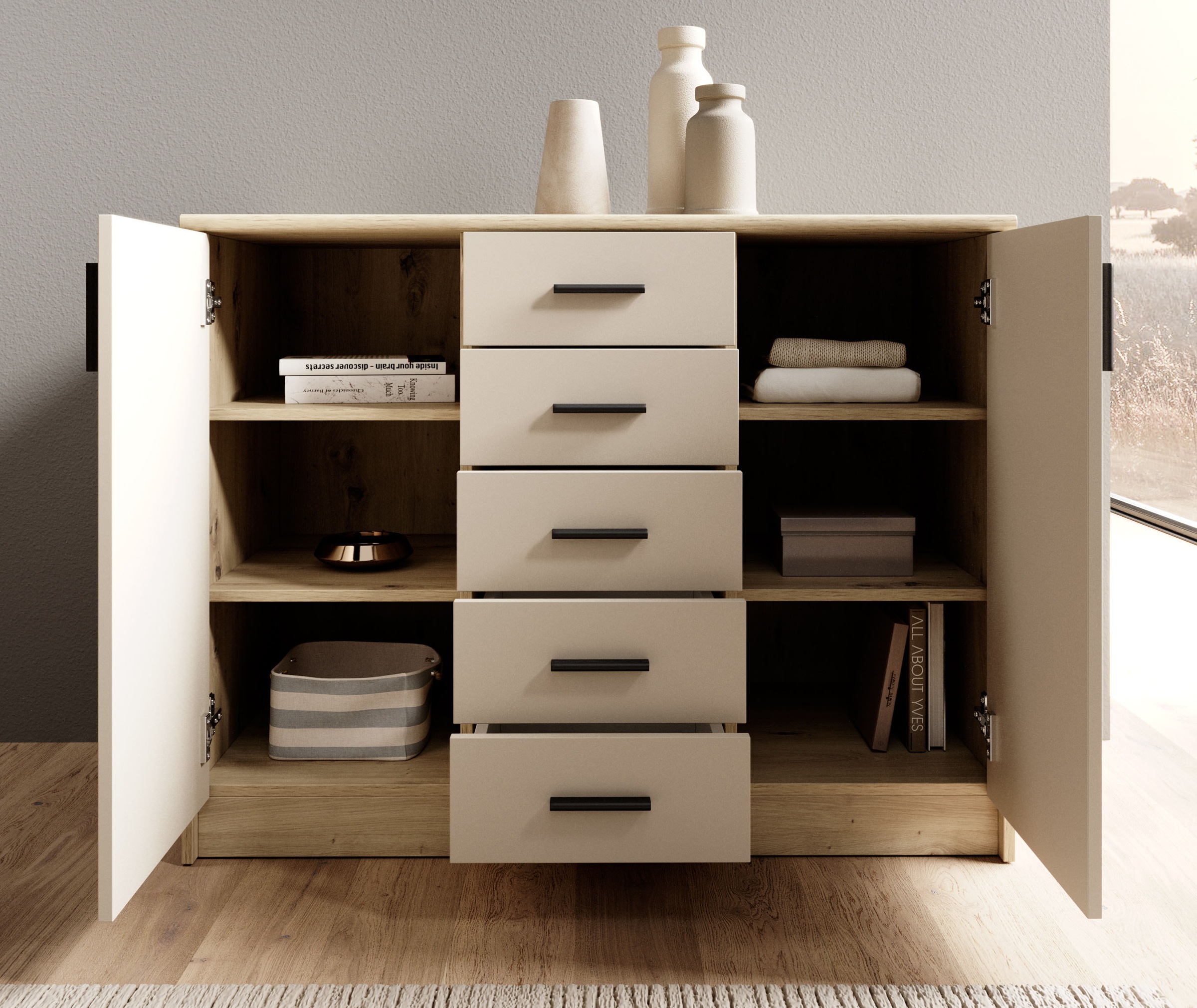 HBZ Sideboard »Nelly Kommode, BxHxT 109x86x50cm«, (1 St.), Breite 109cm, Einlegeböden verstellbar, foliert