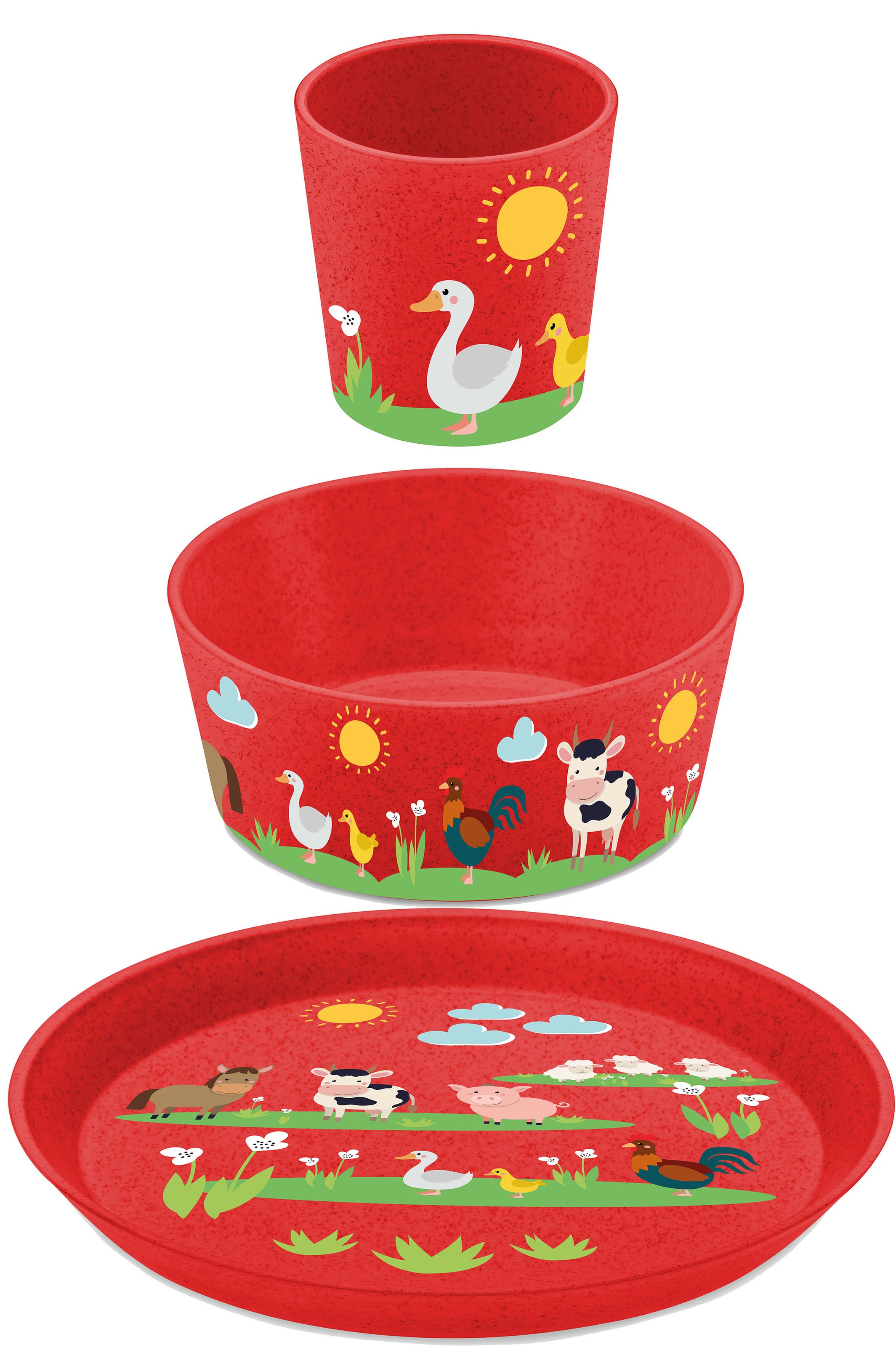 KOZIOL Kindergeschirr-Set "3er-Set Kleiner Teller + Schale + Becher CONNECT FARM", (Set, 3 tlg., 3er-Set Kleiner Teller 