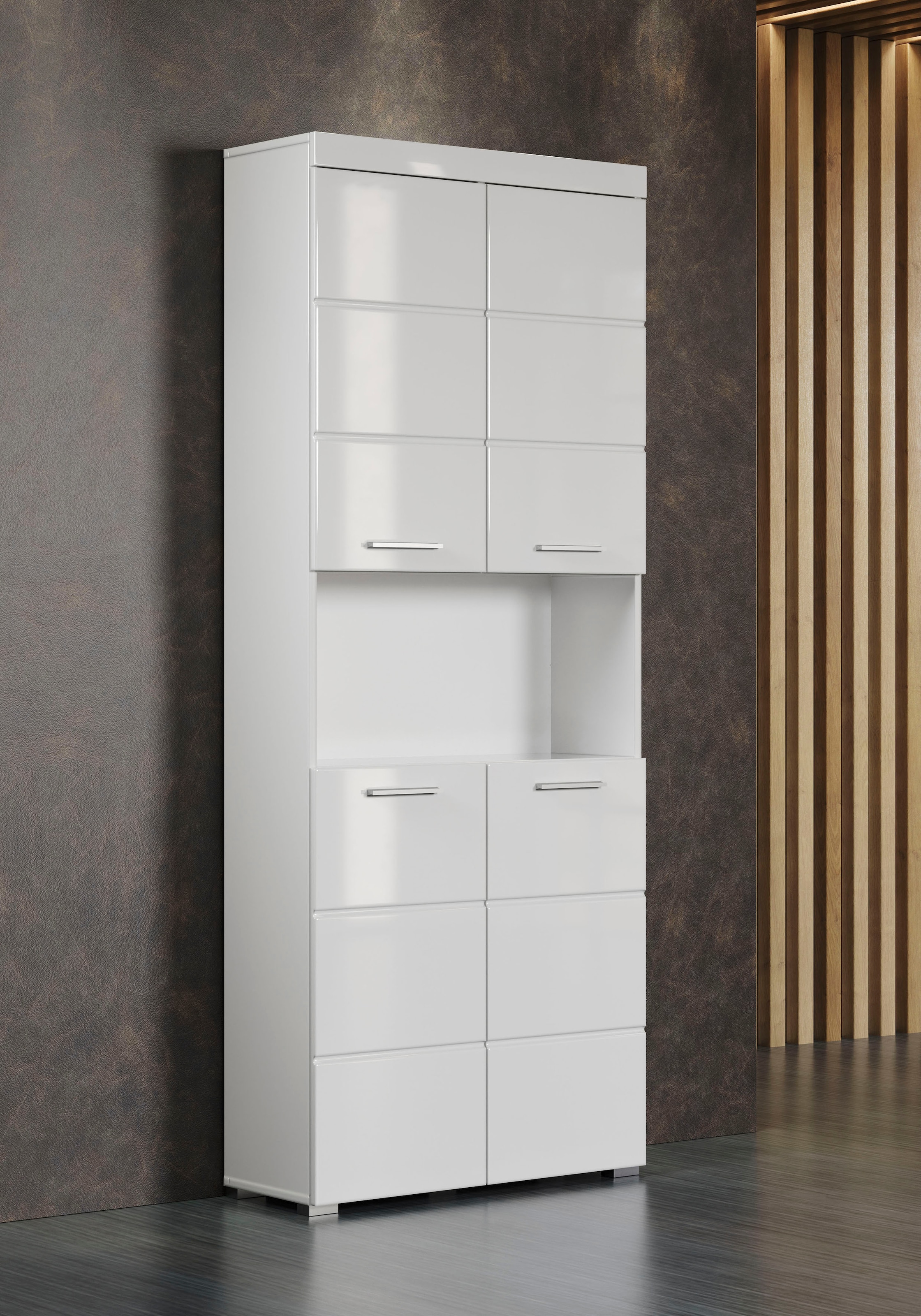 INOSIGN Hochschrank »Avena, Badezimmerschrank, Küchenschrank«, Badezimmerhochschrank mit offenem Fach, 4 Türen und 4 Einlegeböden