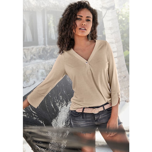 LASCANA 3/4-Arm-Shirt, mit modischen Ärmeldetails und V-Ausschnitt,  Blusenshirt für kaufen | BAUR