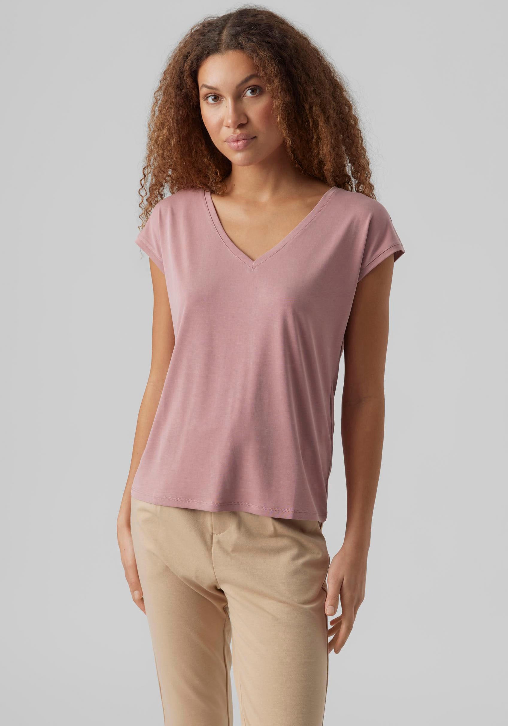 Vero Moda V-Shirt "VMFILLI SS V-NECK TEE GA NOOS" Materialmix, relaxed fit günstig online kaufen