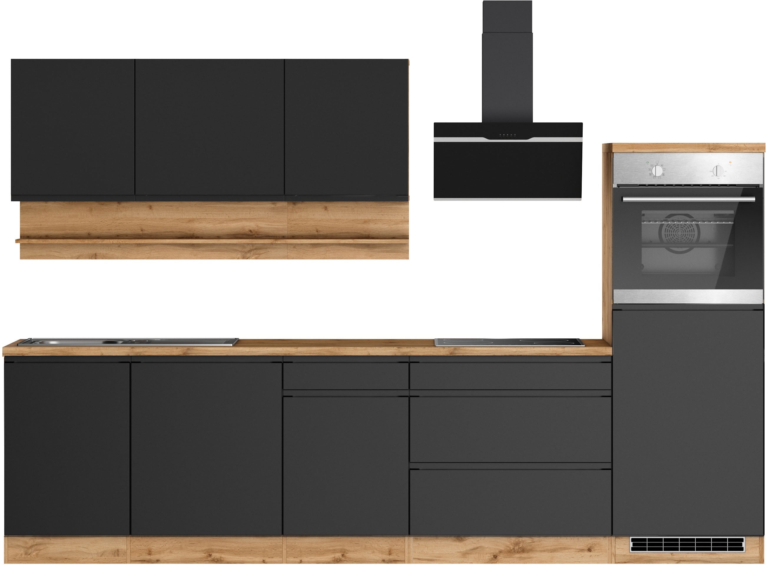 KOCHSTATION Küchenzeile "KS-Virginia,neu in verbesserter Ausführung" Arbeitsplatte 38 mm stark, Stauraum, Softclose, Breite 300 cm, Soft-Close, ohne E-Geräte