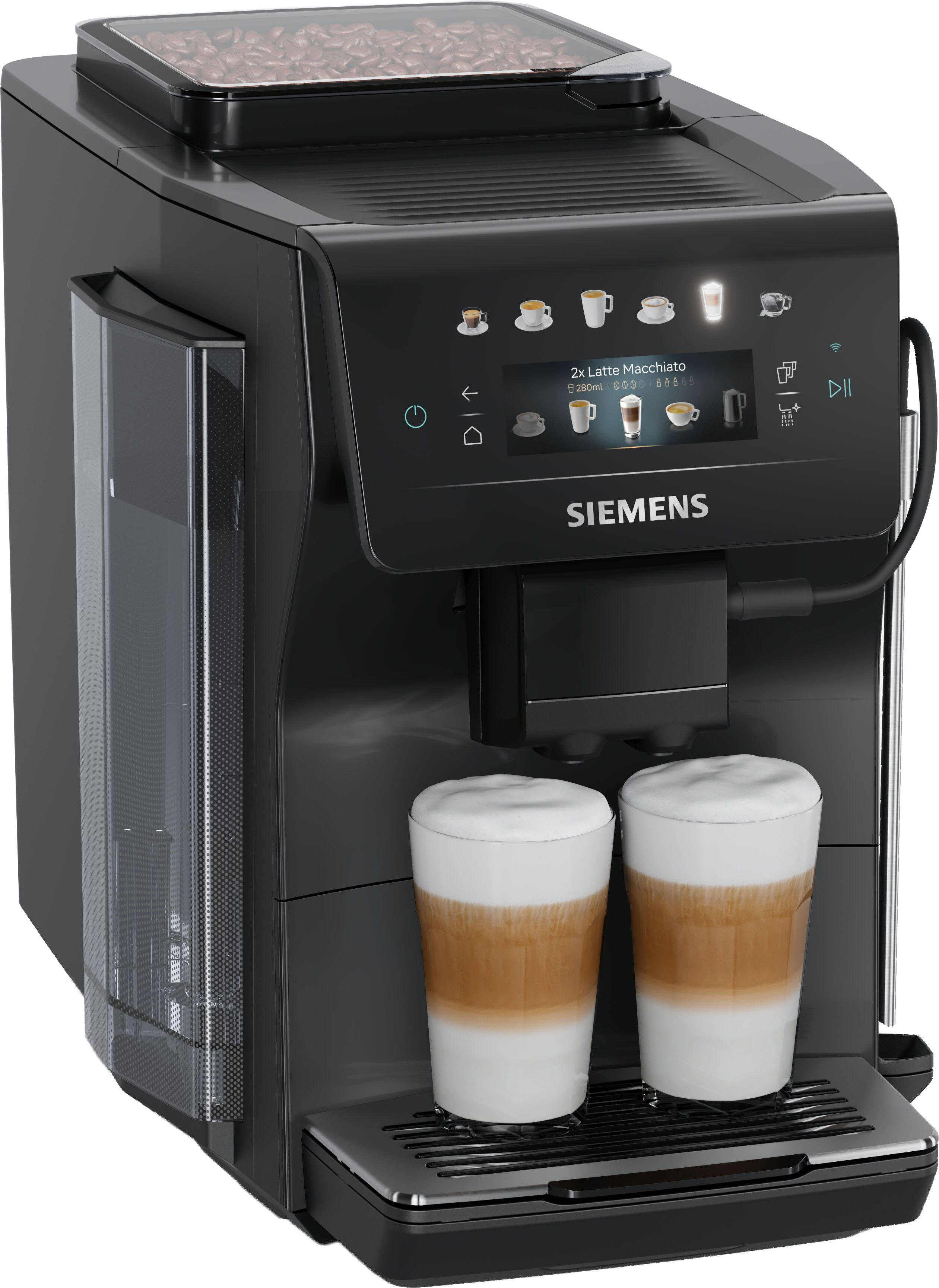 SIEMENS Kaffeevollautomat "EQ600 TP601E09, 6 Getränke, XL-Getränke, bis zu 480ml, Kannenfunktion" Doppeltassenfunktion,Keramikmahlwerk, entnehmbare Brüheinheit, Schwarz