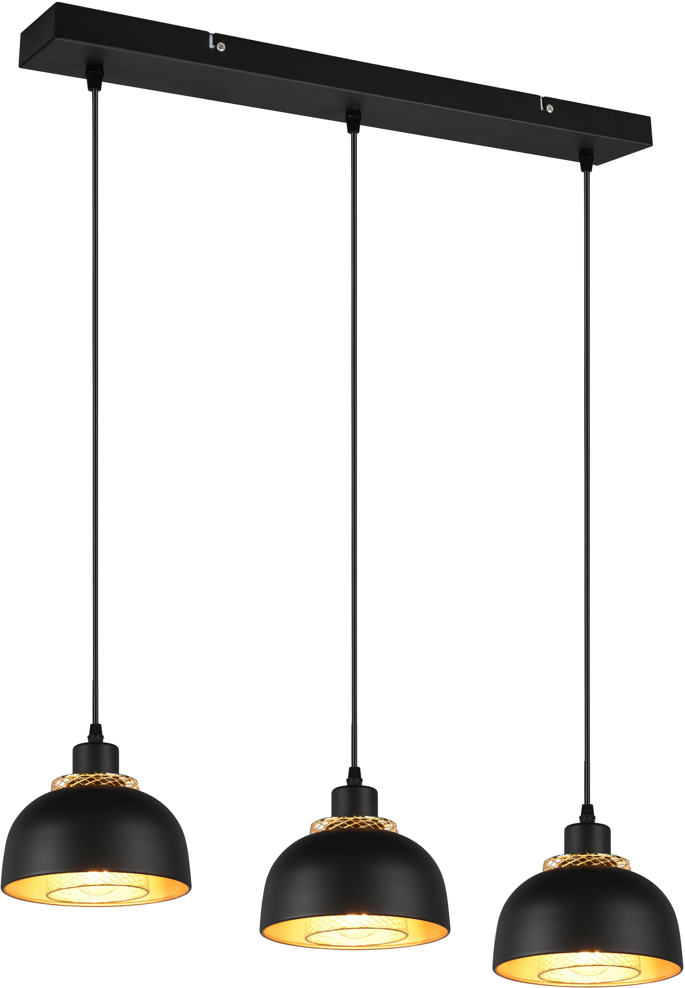 TRIO Leuchten Pendelleuchte »Punch«, 3 flammig-flammig, 3-flg, Industrie-Look  mit Doppelschirm schwarz-gold exkl 3xE27 max 40W | BAUR