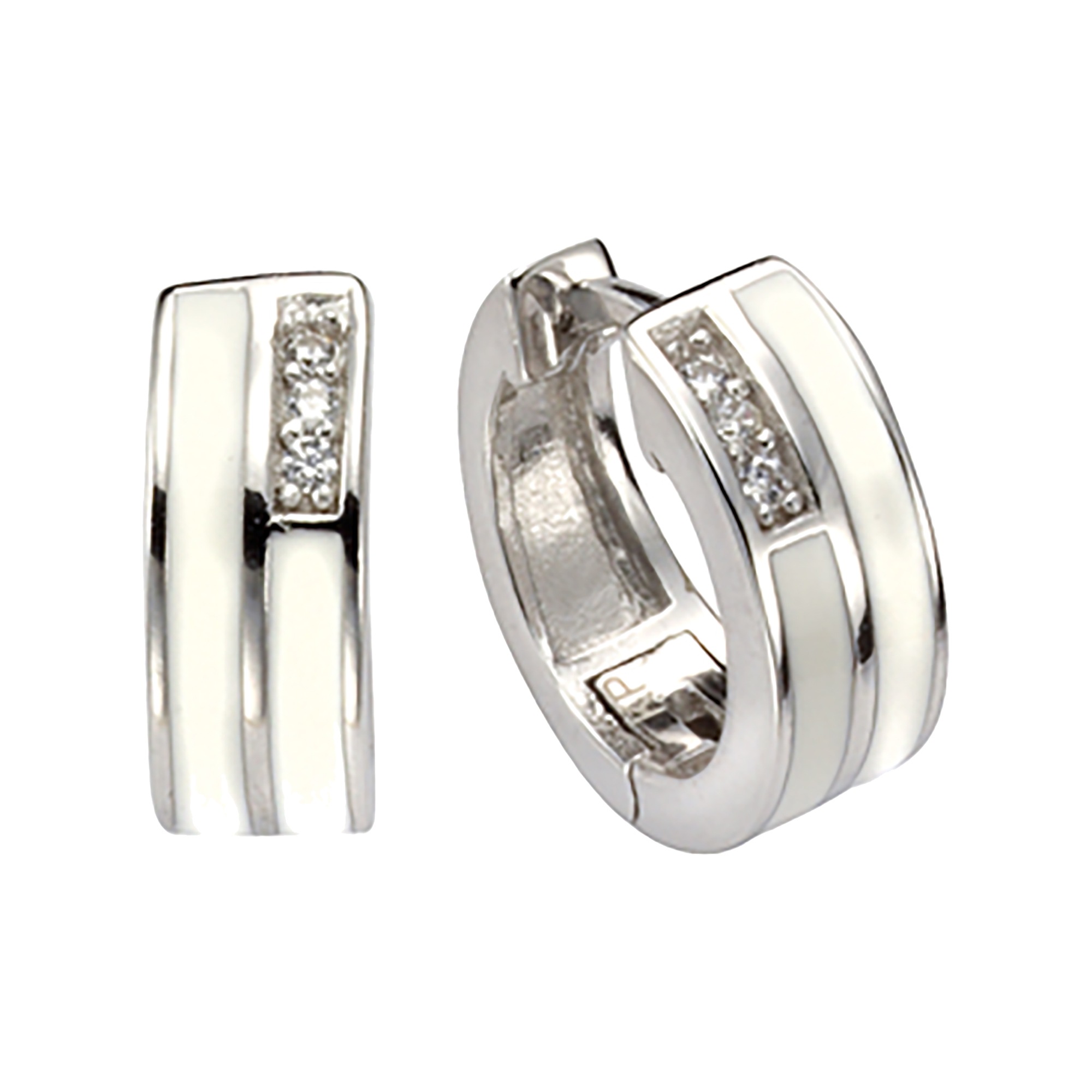 Paar Creolen VIVANCE "925/- Sterling Silber Zirkonia", weiß (weiß, weiß), Ohrringe, Damen, one-size, Silber 925 (Sterlingsilber), Klappcreolen