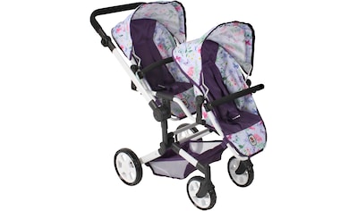 Puppen-Zwillingsbuggy »Linus Duo, Flowers lila«