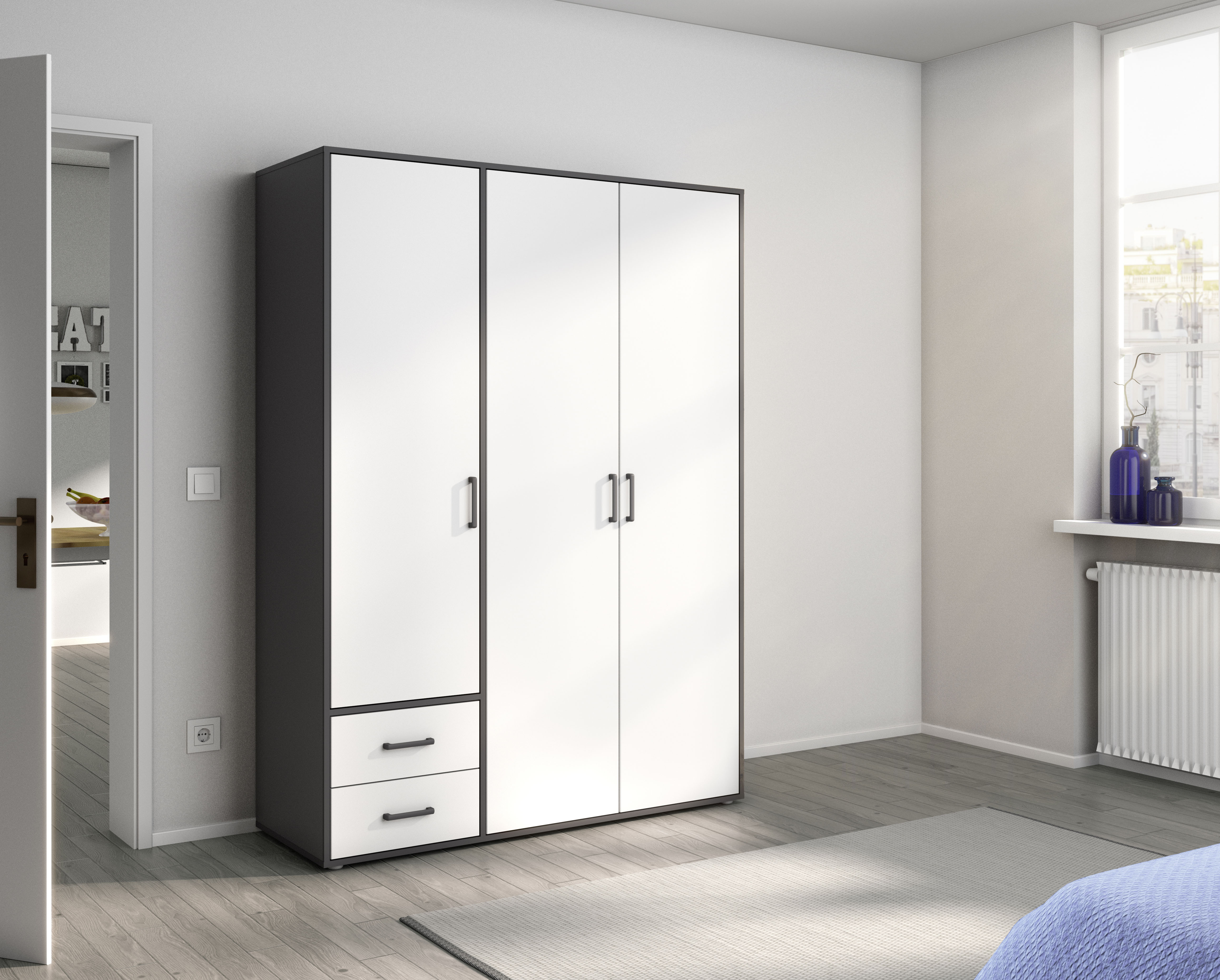 rauch Drehtürenschrank "Kleiderschrank Schrank Garderobe Wäscheschrank VOYAGER" in 3 verschiedenen Ausstattungen BASIC/CLASSIC/PREMIUM, mit 2 modernen Griffvarianten, mit Außenschubladen MADE IN GERMANY
