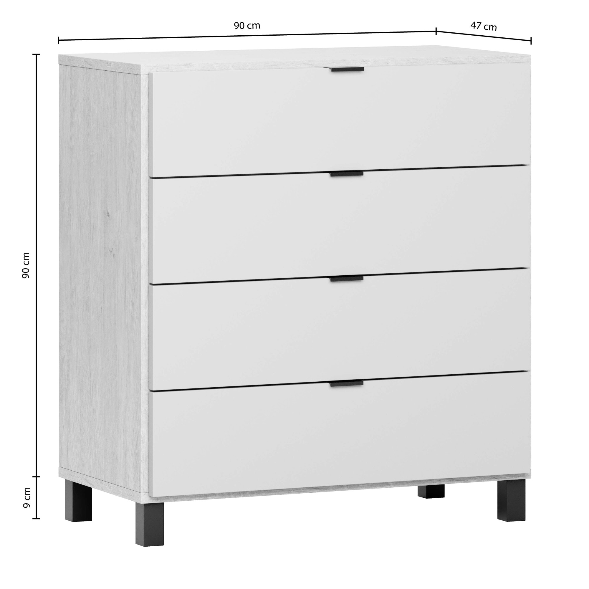 VOX Kommode »SIMPLE Sideboard mit 4 Schubladen, Maße B/T/H: 90/47/94,5 cm«, Soft-Close Function, mit schwarzen Metallgriffe