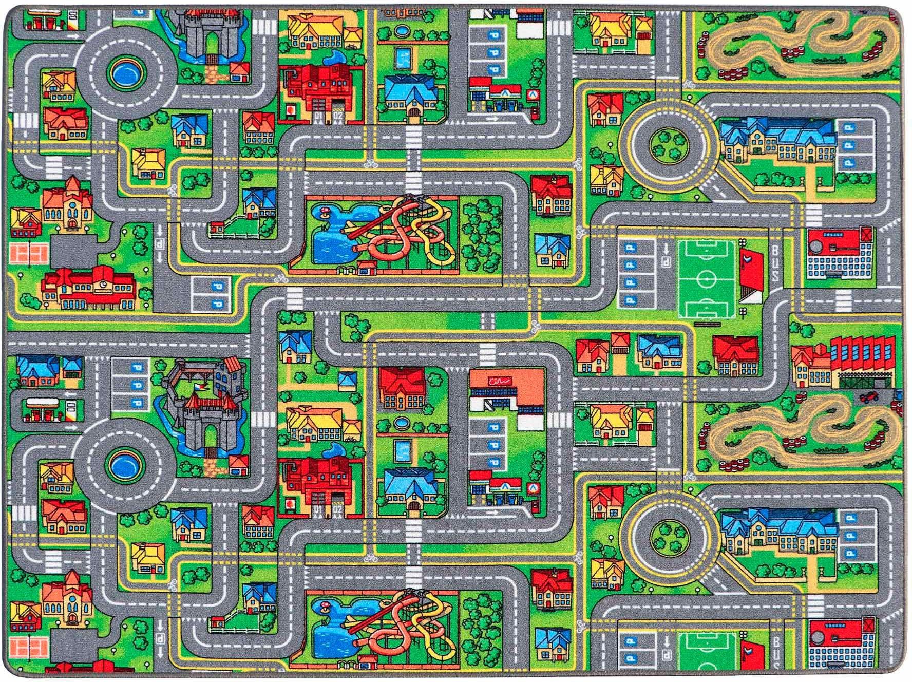Primaflor-Ideen in Textil "Spielteppich STREETS, Made in Belgium" rechteckig 5 mm Höhe Straßen-Teppich, Straßenbreite ca. 9 cm, Kinderzimmer