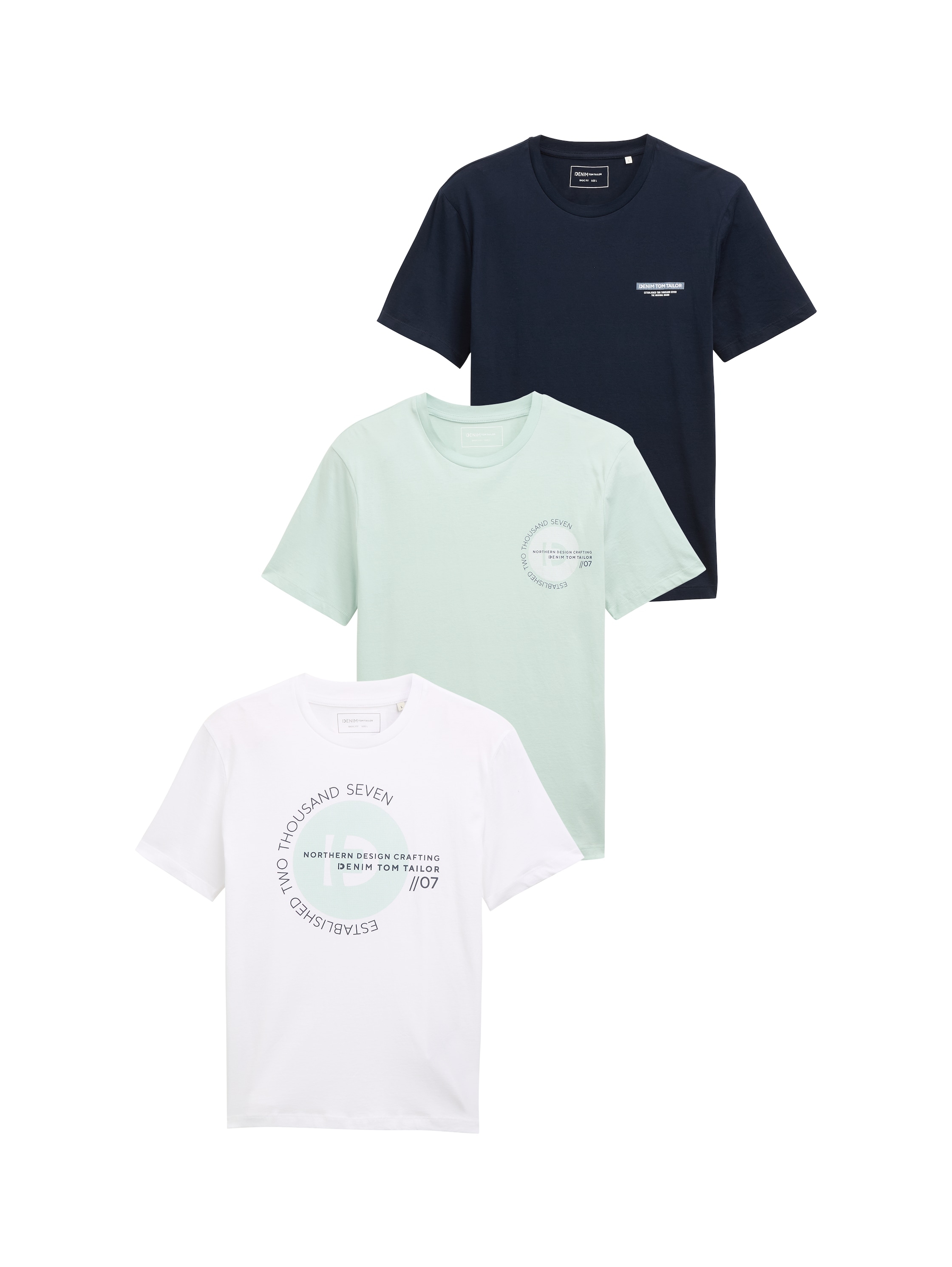 TOM TAILOR Denim T-Shirt Packung, 3-er, 3 Stk. tlg. mit großem Druck günstig online kaufen