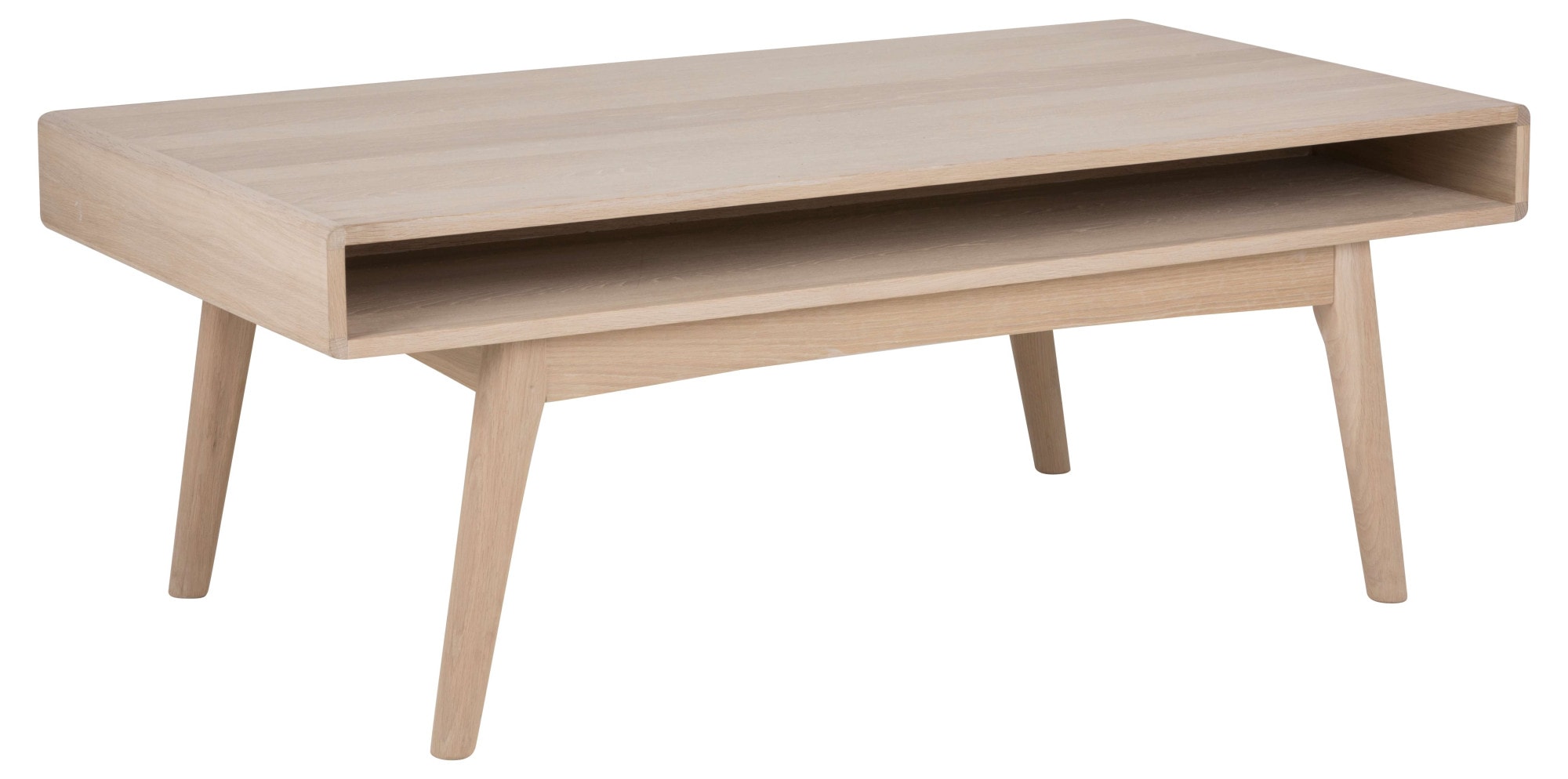 ACTONA GROUP Couchtisch "Marte, zeitlos & praktisch, Stubentisch mit offenem Stauraum" Weiß pigmentiertes Eichenfurnier, pflegeleicht & robust. B: 130 cm.