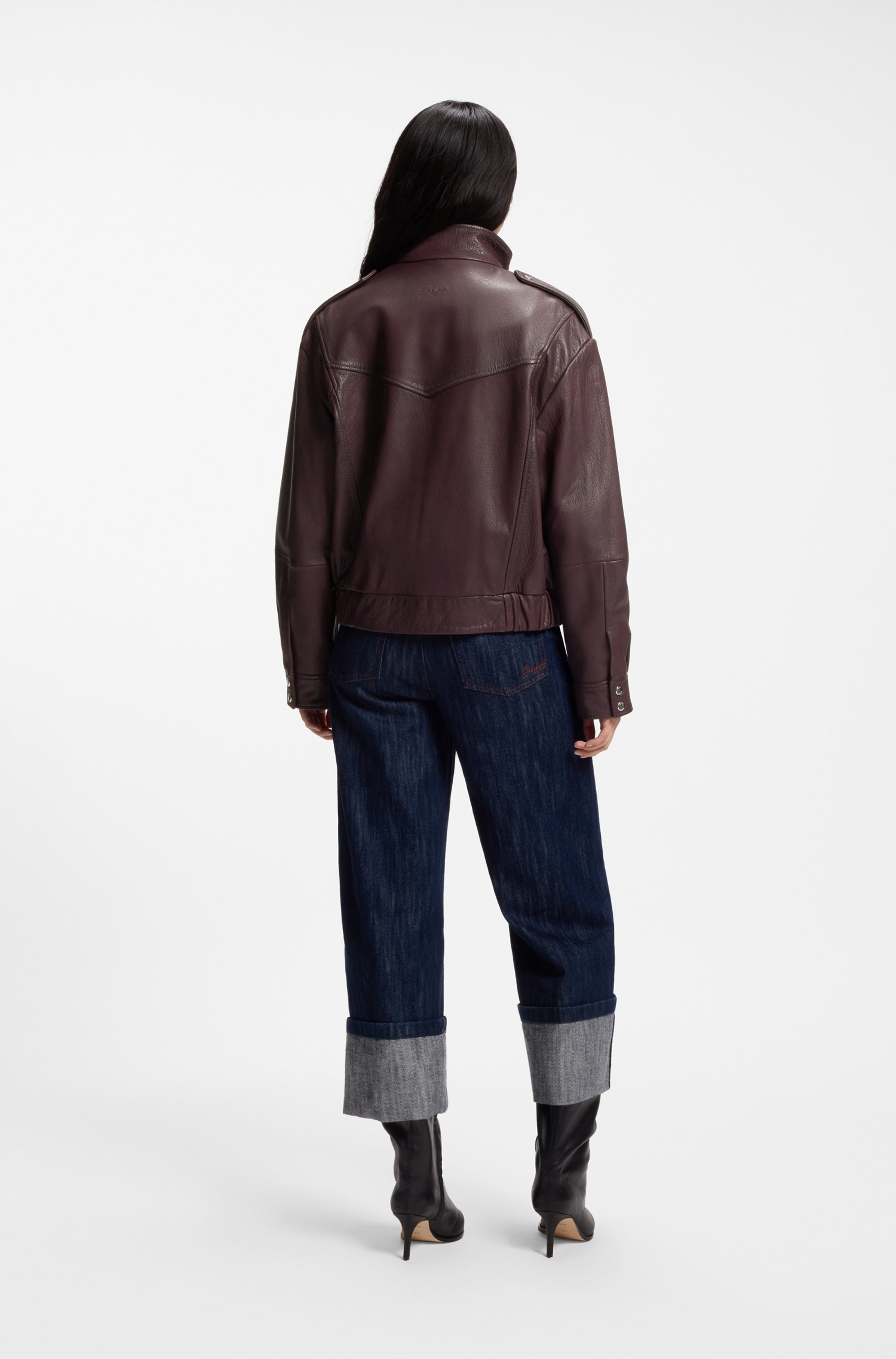 BOSS ORANGE Lederjacke »Sabea Premium Damenmode« mit Stehkragen, Relaxed Fit