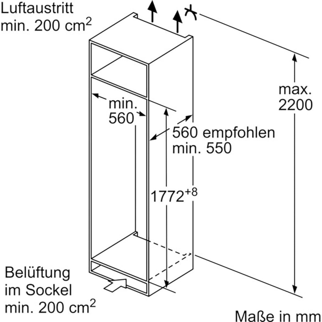 Constructa Einbaukühlschrank »CK181NSE0«, CK181NSE0, 177,2 cm hoch, 54,1 cm breit