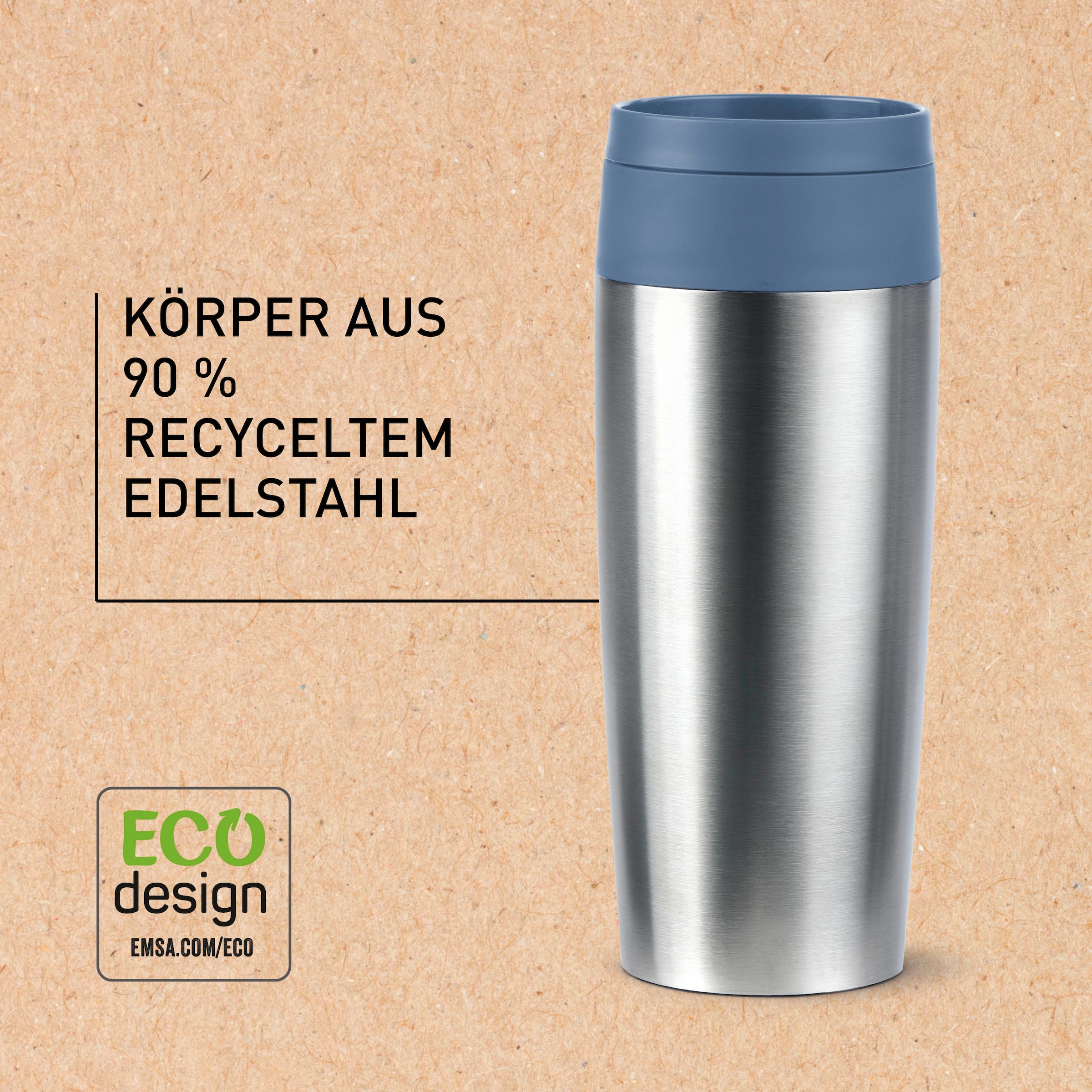 Emsa Thermobecher »Travel Mug Eco«, (1 tlg.), 0,36 Liter, auslaufsicher, 8h kalt, 4h warm, 360° Trinköffnung