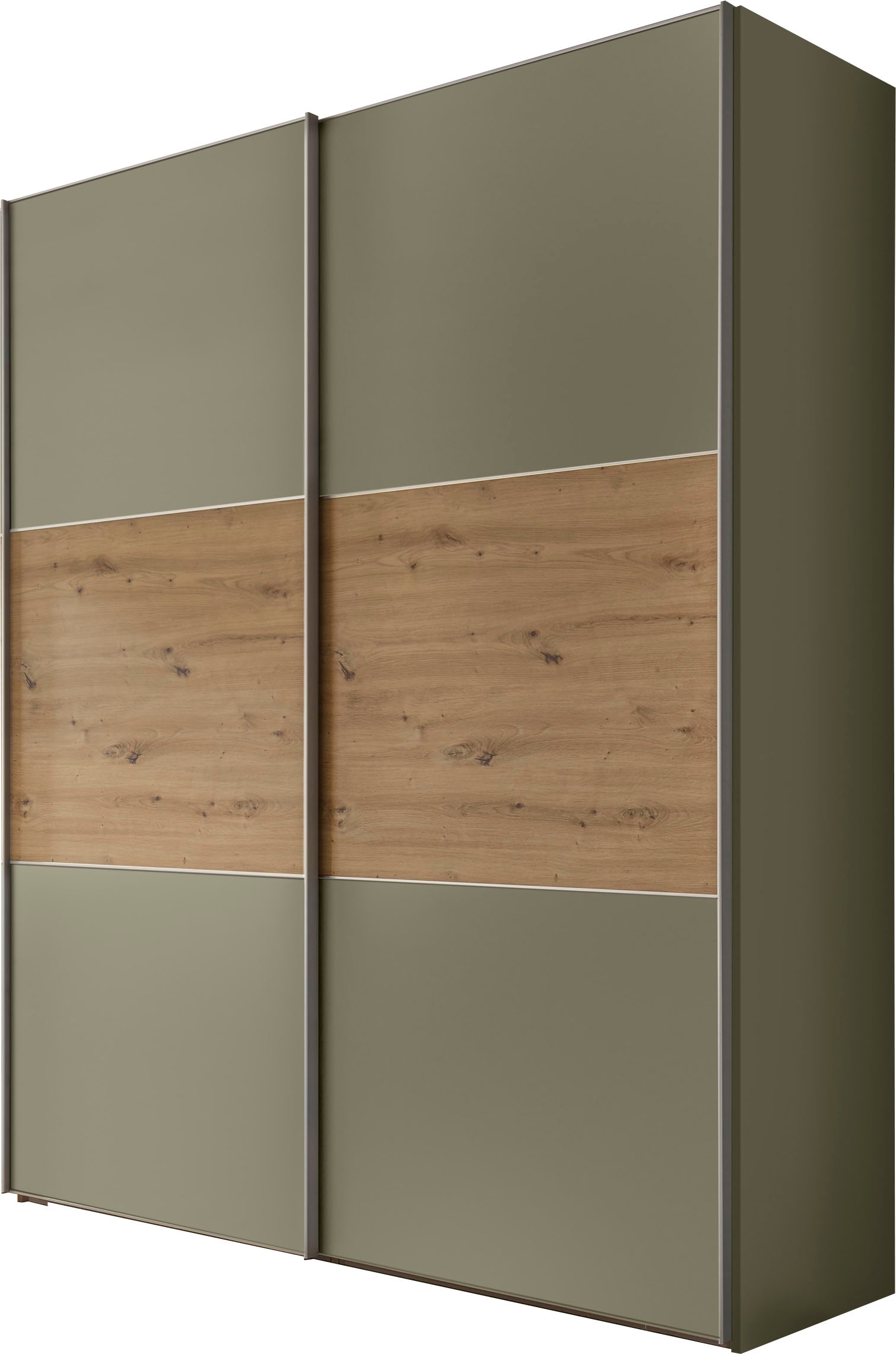 Schwebetürenschrank STAUD, B:167cm H:222cm T:68cmdekor salbei, artisan eiche, Holzwerkstoff, Schränke, "Includo, Made in Germany", Mit vier