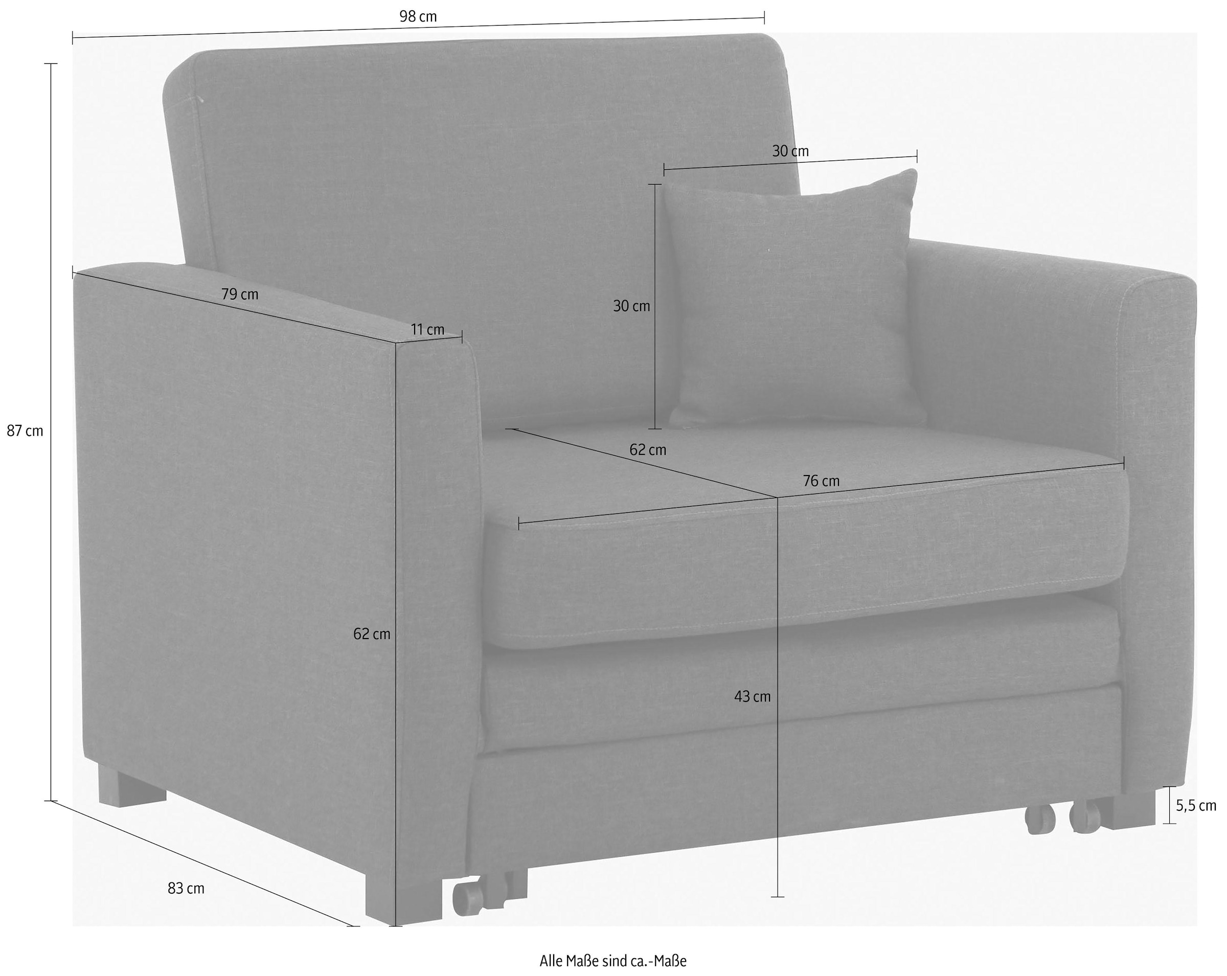 Home affaire Sessel mit ausziehbarer 98/83/87 Schlaffunktion, BAUR B/T/H: cm »Mexico«, | kaufen