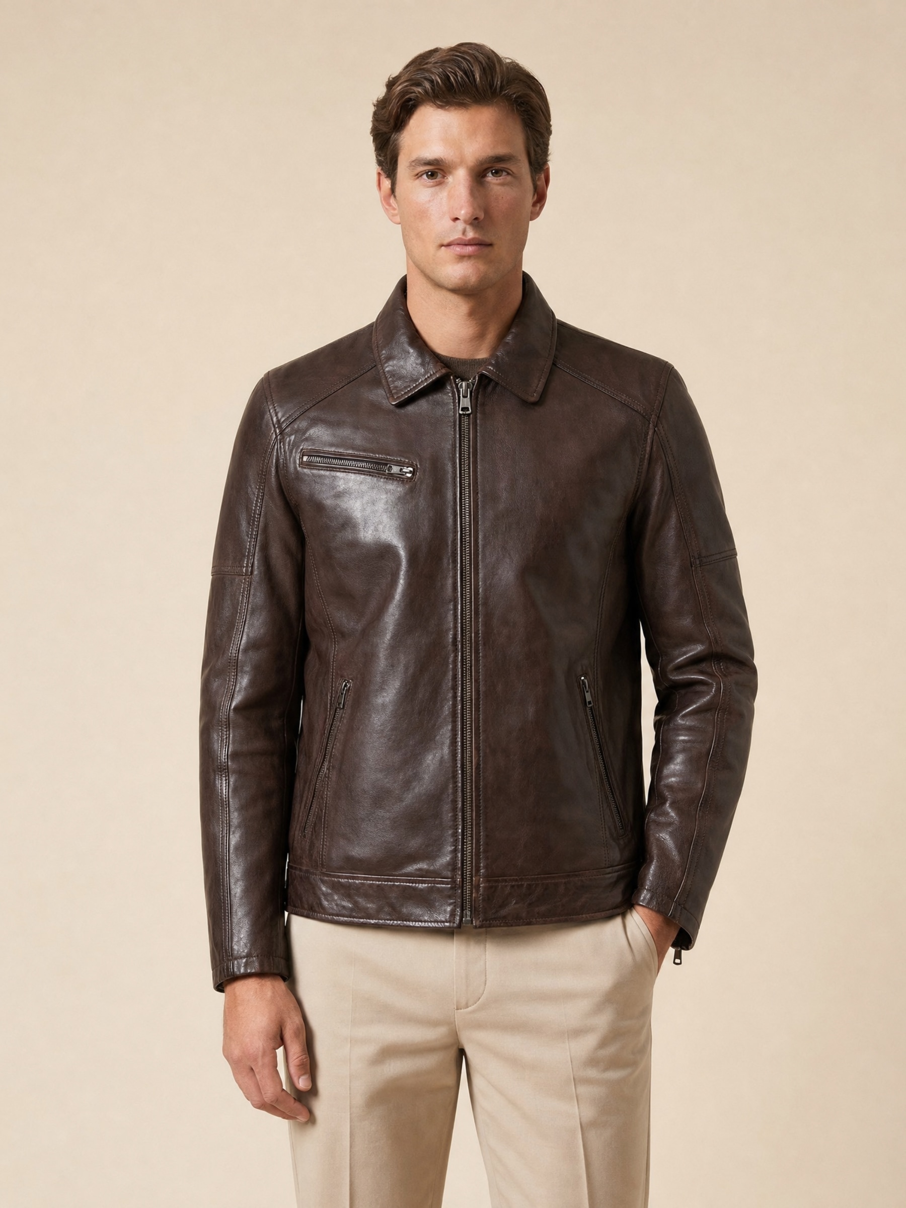 RICANO Lederjacke »Lederjacke Claude« ohne Kapuze Handgefertigt aus echtem Leder
