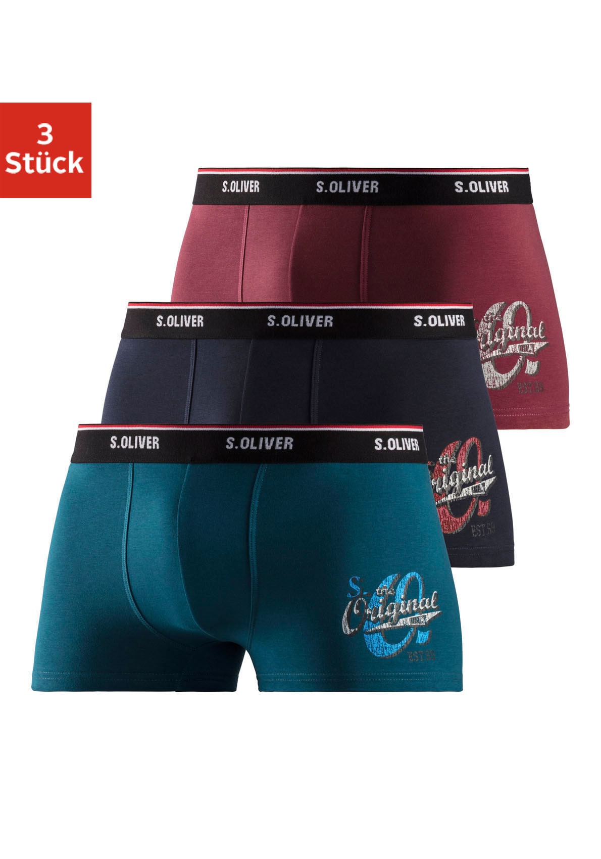 s.Oliver Boxer »Boxershorts für Herren«, (Packung, 3 St.), mit Print auf dem Bein