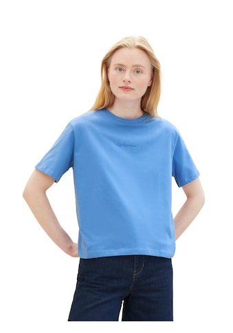 Kurzarmshirt, Basic T-Shirt mit Rundhalsausschnitt und Logo-Prägung