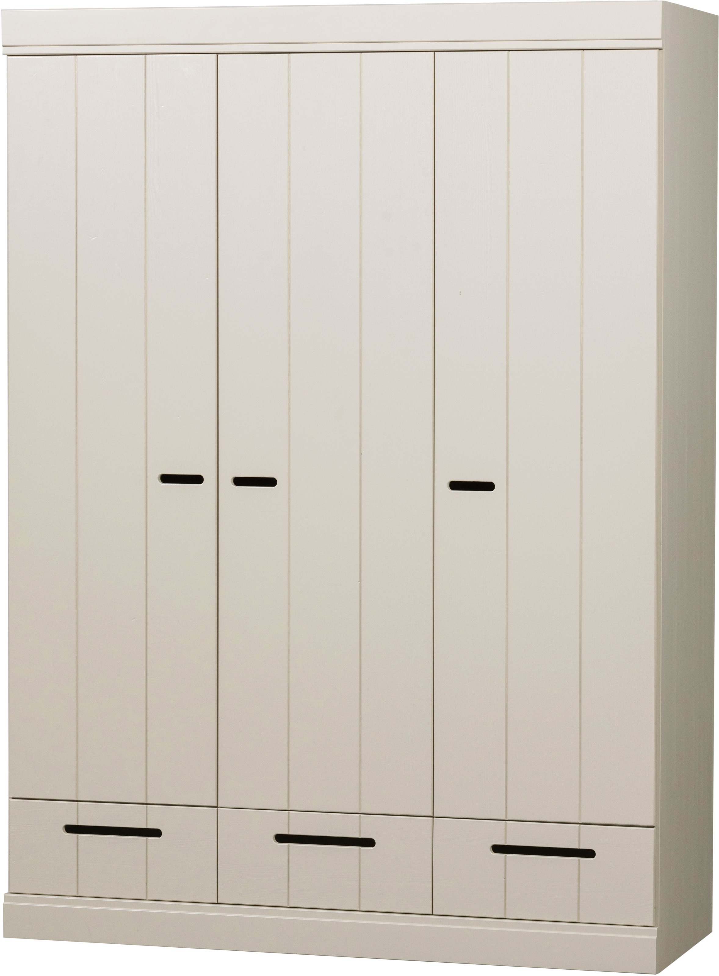 Kleiderschrank WOOOD, B:140cm H:195cm T:53cmgrau, Massivholz, Schlafzimmer, Schränke, "WOOOD CONNECT", 3-türiger Kleiderschrank aus FSC-Kiefer, robust