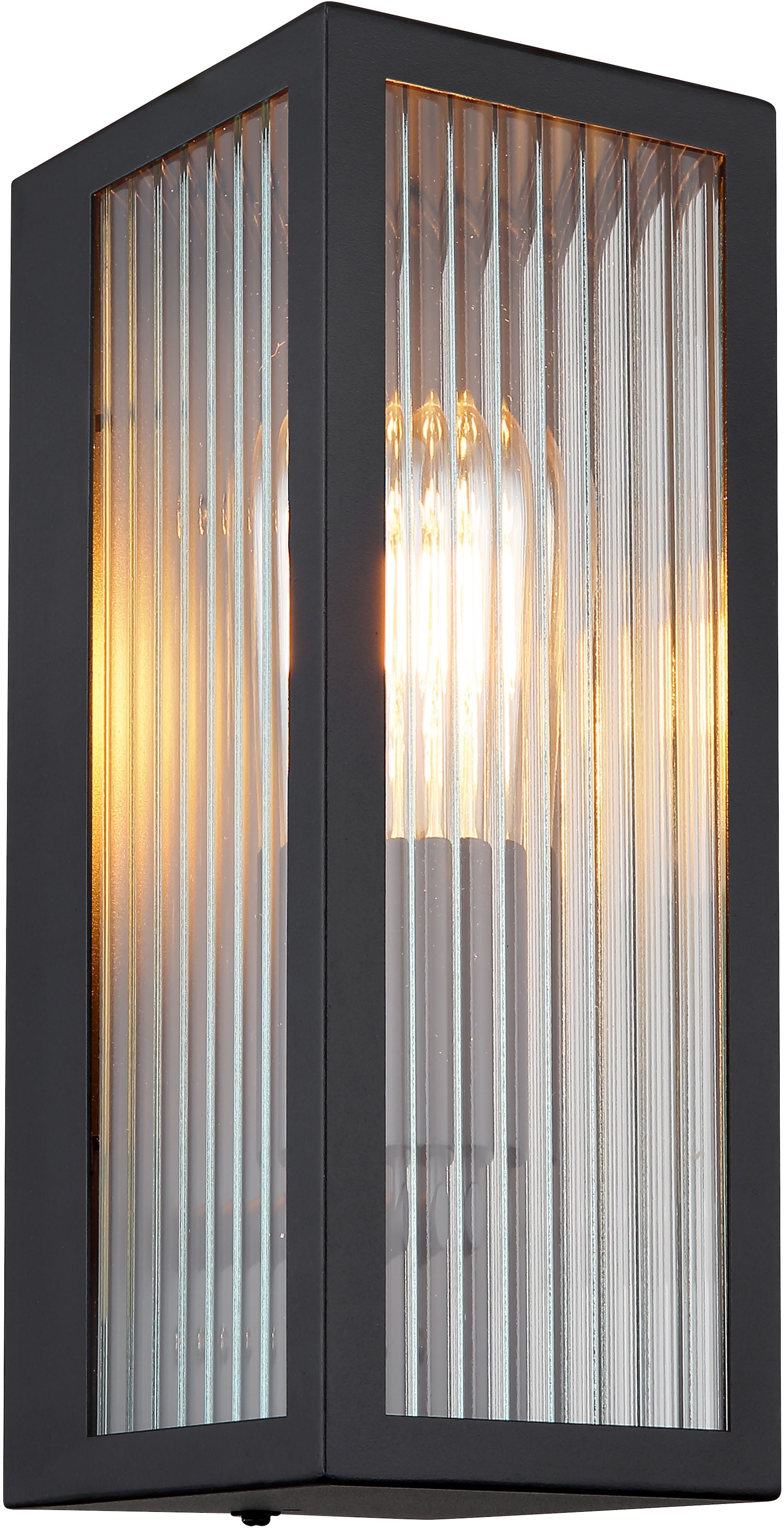 GLOBO LIGHTING Außen-Wandleuchte »GUNDULA«, Leuchtmittel E27 | ohne Leuchtmittel, Außenlampe/schwarz/IP44/Terrasse/Wand/Glas gerillt