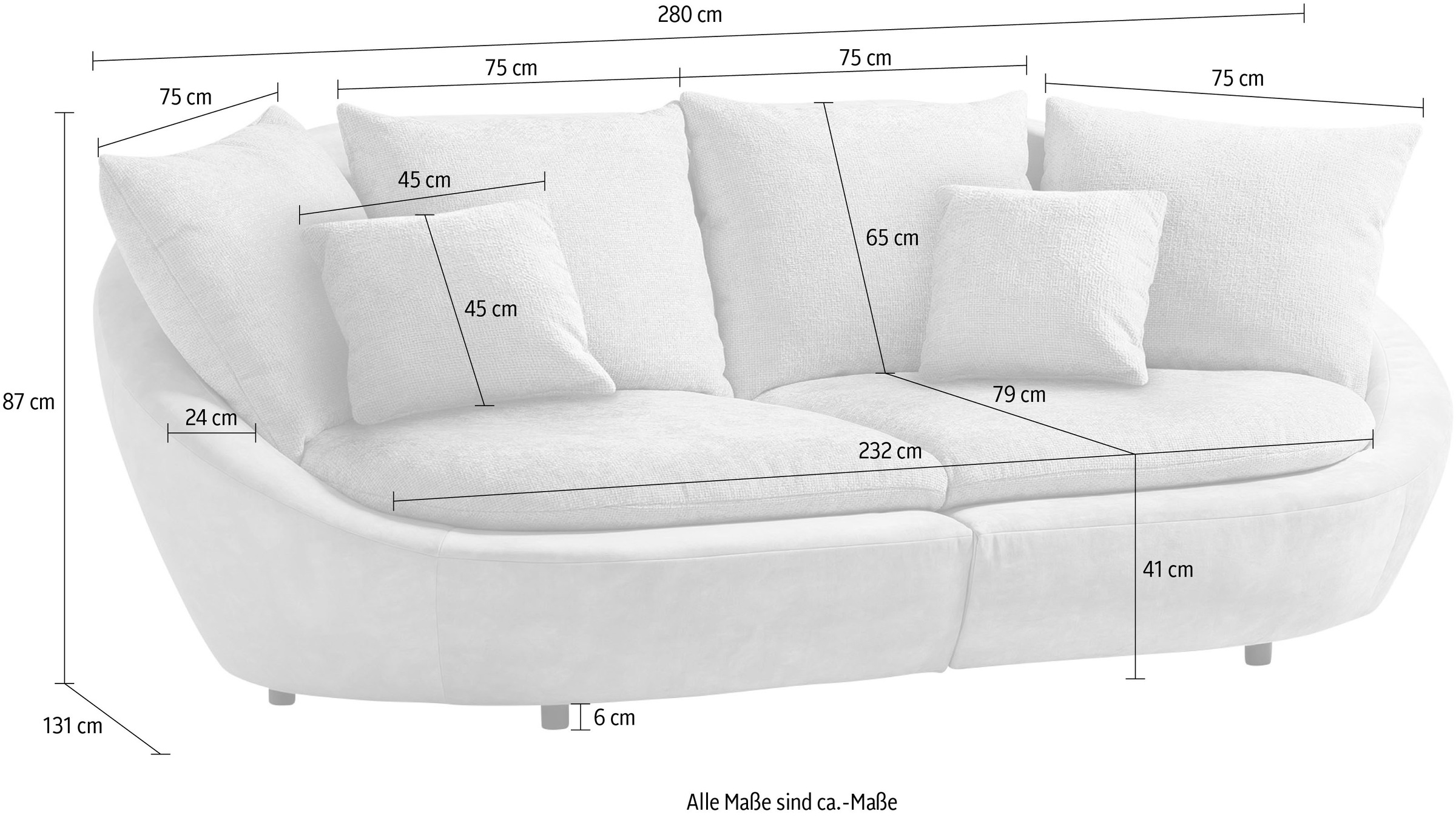 TRENDMANUFAKTUR Big-Sofa »Maui, inklusive 4 Rückenkissen und 2 Zierkissen, Designersofa«, Organische Form, Sofa frei im Raum stellbar, moderne Optik