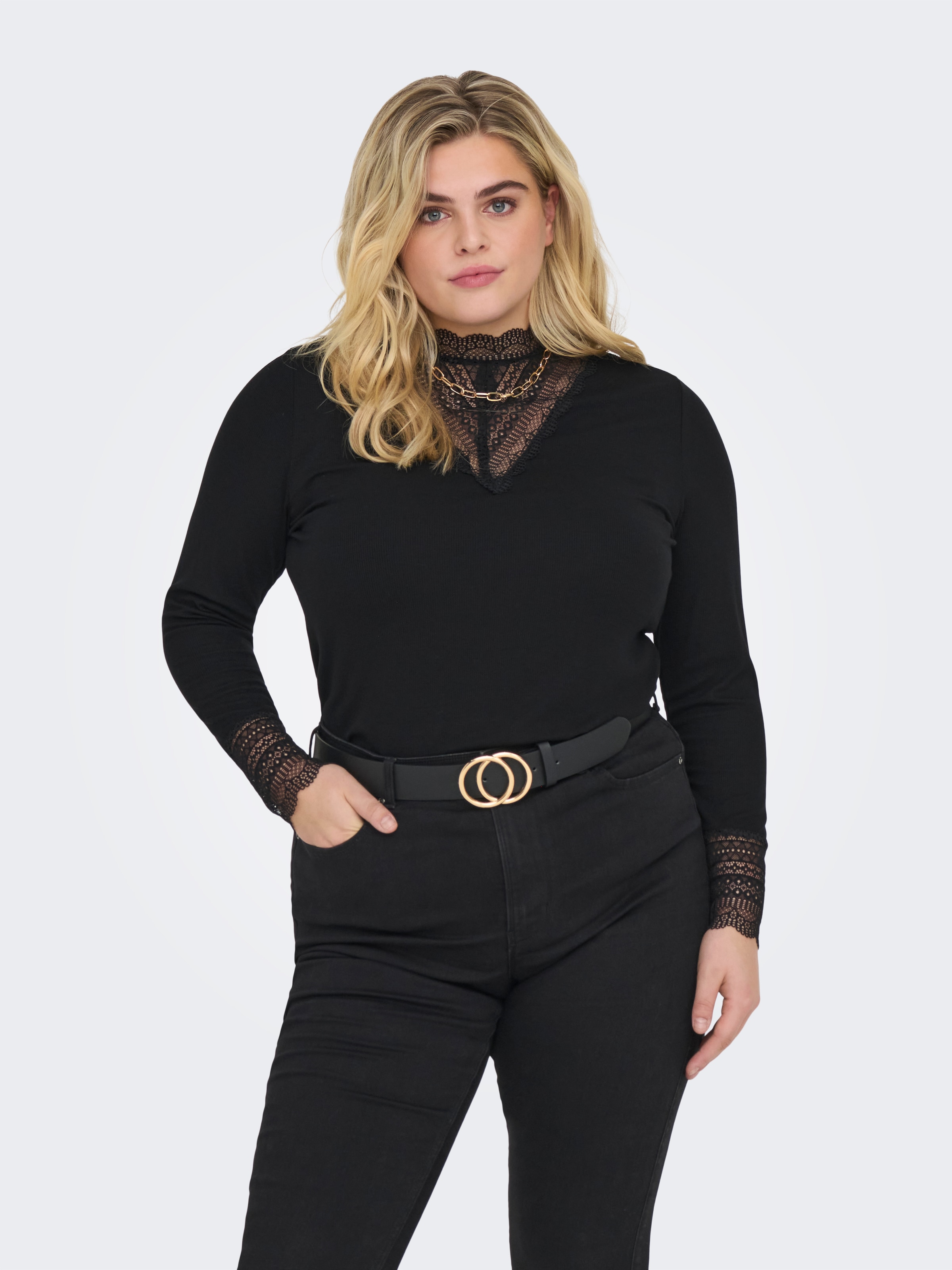 ONLY CARMAKOMA Langarmshirt "CARTILDE RIB LACE L/S TOP JRS NOOS" günstig online kaufen