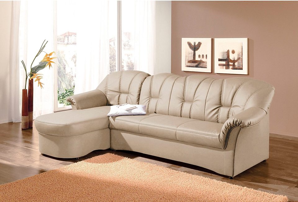 DOMO collection Ecksofa "Papenburg, zeitlose Rückensteppung, elegante Formensprache, L-Form" in großer Farbvielfalt, wahlweise mit Bettfunktion