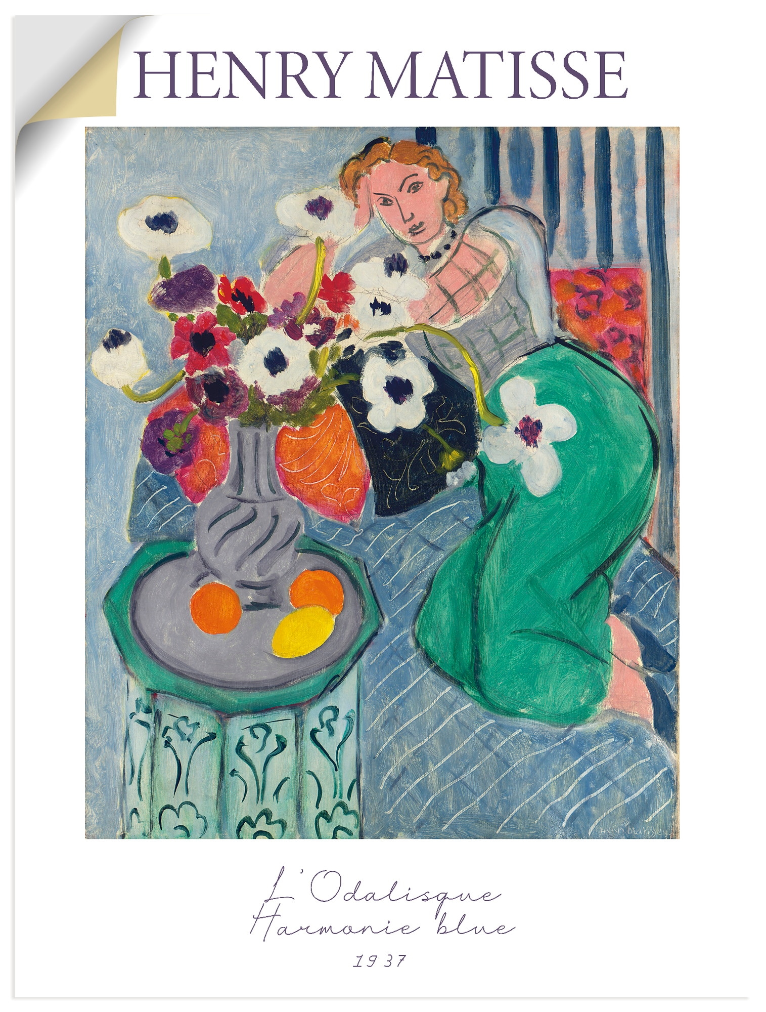 Wandbild ARTLAND "L'Odalisque, Harmonie blue. 1937", farbe bild(er): blau, B:45cm H:60cm, Bilder, als Alubild, Leinwandbild, Poster, Wandaufkleber in verschied. Größen