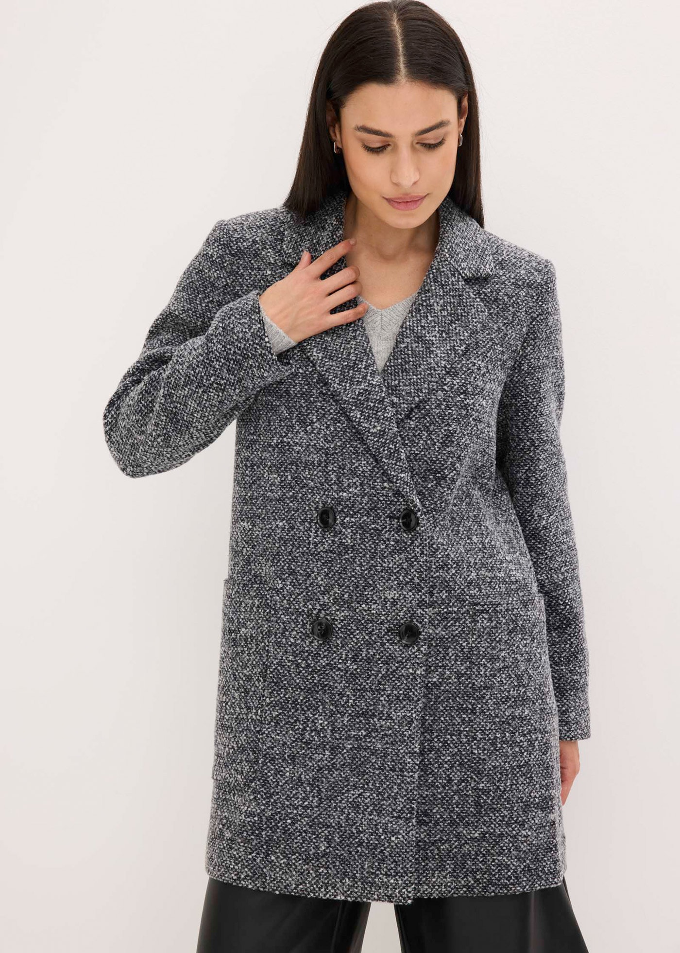 bonprix Kurzmantel "Kurzmantel in Wolloptik" zweireihig, in melierter Wolloptik, aus Polyester und Wolle