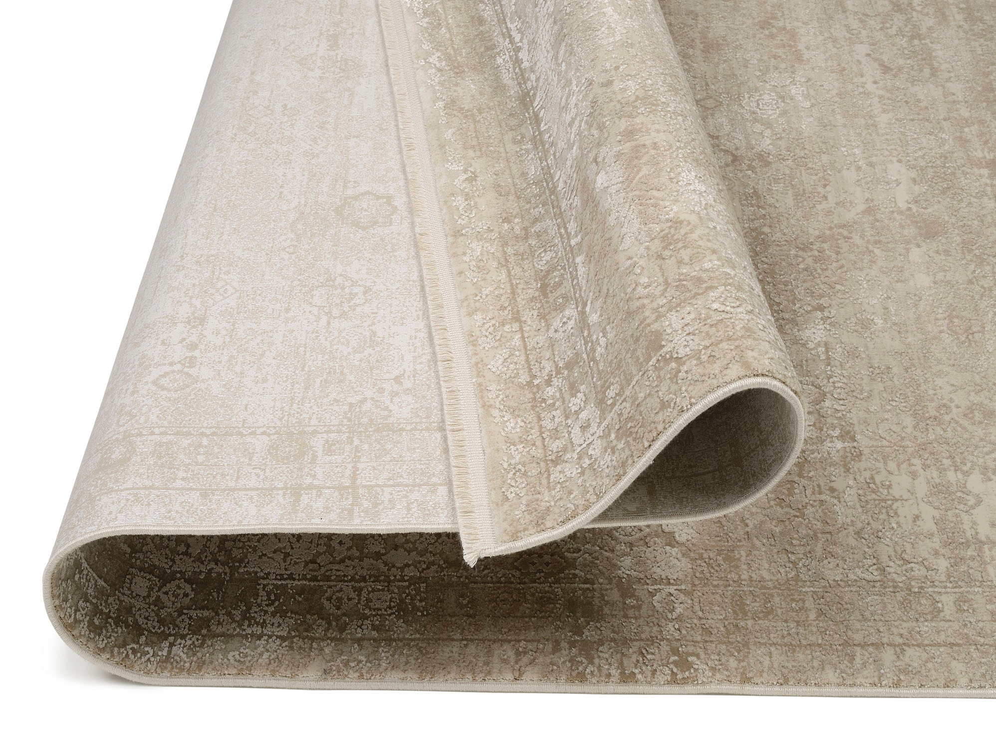 Teppich OCI DIE TEPPICHMARKE "COLOUR TADI", beige, B:240cm H:8mm L:340cm, Polyacryl, Viskose, Teppiche, Teppich, Glanz Viskose, mit Fransen, Hoch Tief Struktur, Vintage, Wohnzimmer 3