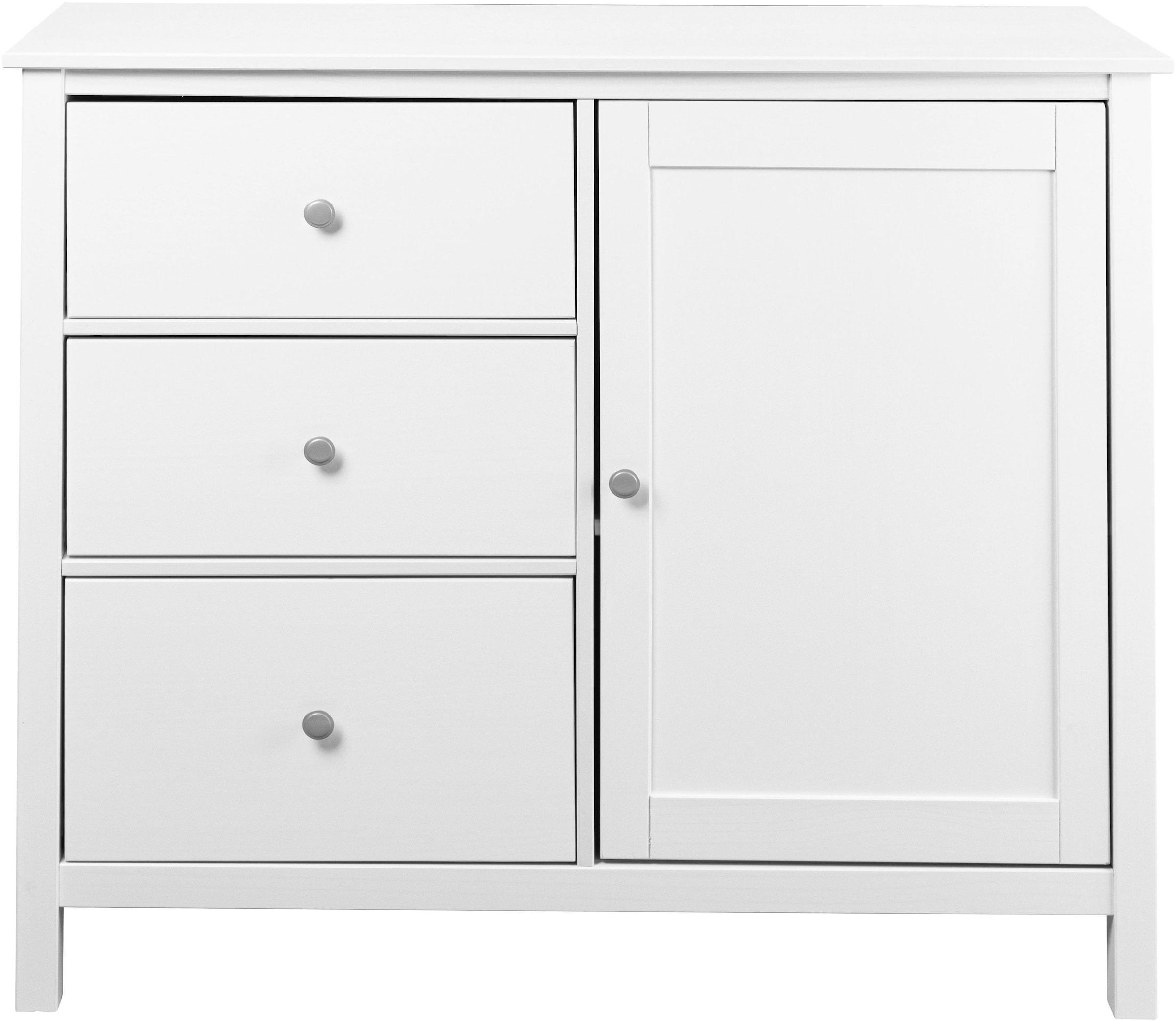 Inter Link Kombikommode »Pinora, Kiefer Massivholz, Weiss, 110 x 39,50 x 96 cm, viel Stauraum« 1 Stk. tlg. Sideboard im modernem Skandi Look, 3 Schubladen, 1 Tür
