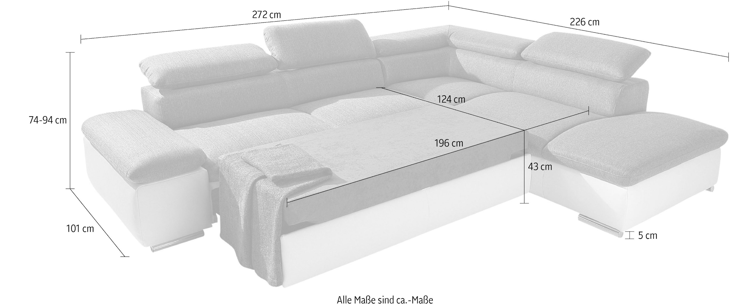 sit&more Ecksofa Alcudia L-Form, wahlweise mit Bettfunktion, inklusive Arm- und Kopfteilverstellung
