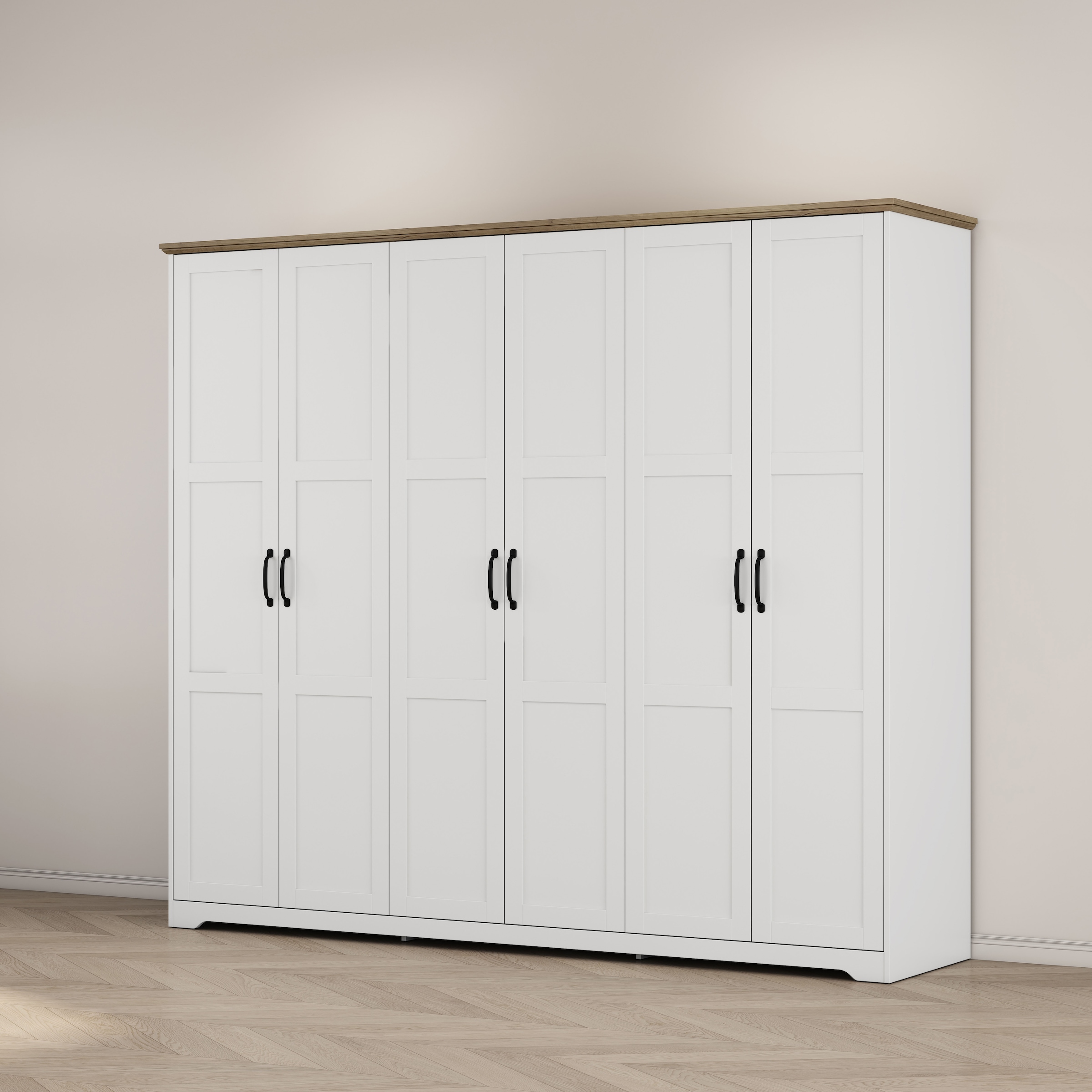 OTTO home Kleiderschrank »Emmilia Schrank Schlafzimmerschrank im Landhaus Design« Mit vielen Einlegeböden und Softclose,  Landhaus Schrank mit  6 Türen Breite 226,5cm Höhe 2m