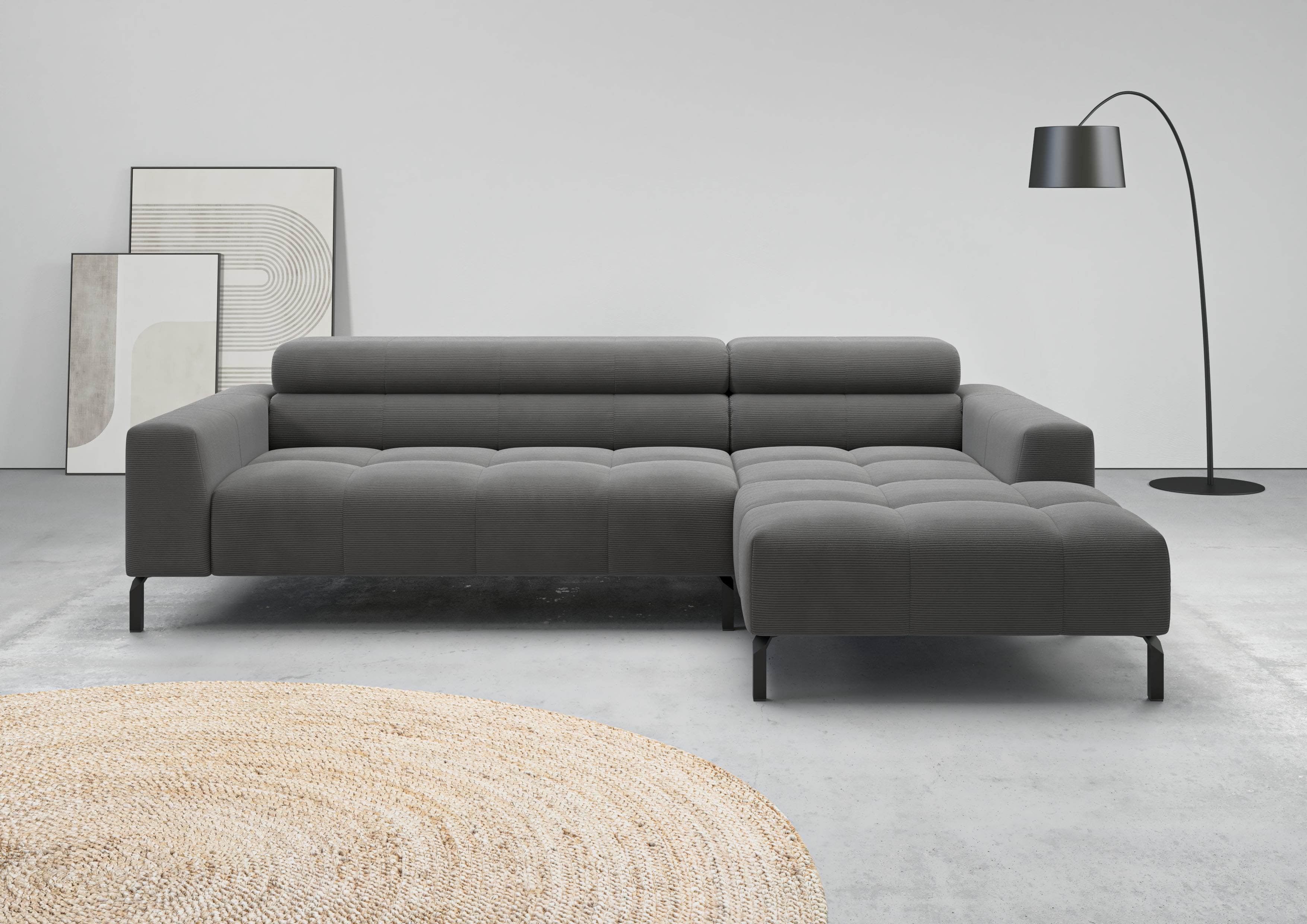 Home affaire Ecksofa "Claya, 258 cm breit, L-Form, Kopfteilverstellung" Moderne Steppung, weicher Polsteraufbau & saugroboterfreundliche Höhe