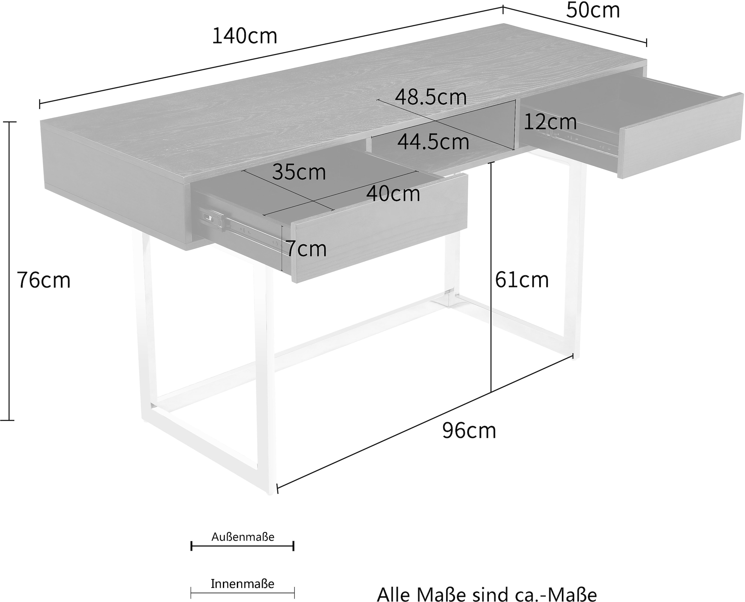 LeGer Home by Lena Gercke Schreibtisch »Danuta«, Furnierholz, Kufen aus Edelstahl, Breite 140 cm