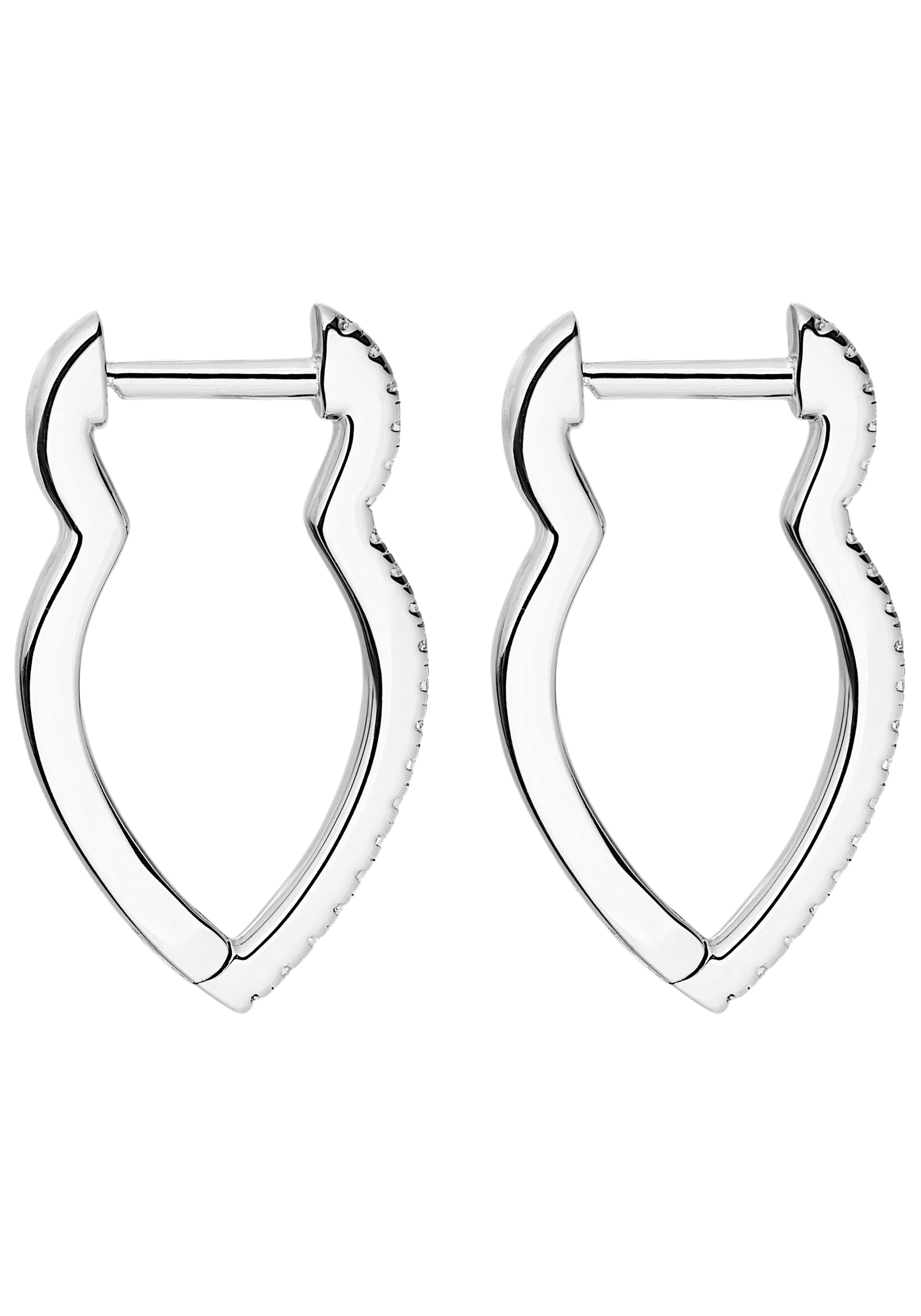 JOBO Paar Creolen »Ohrringe spitz 20 mm mit 40 Zirkonia« 925 Silber rhodiniert oder vergoldet