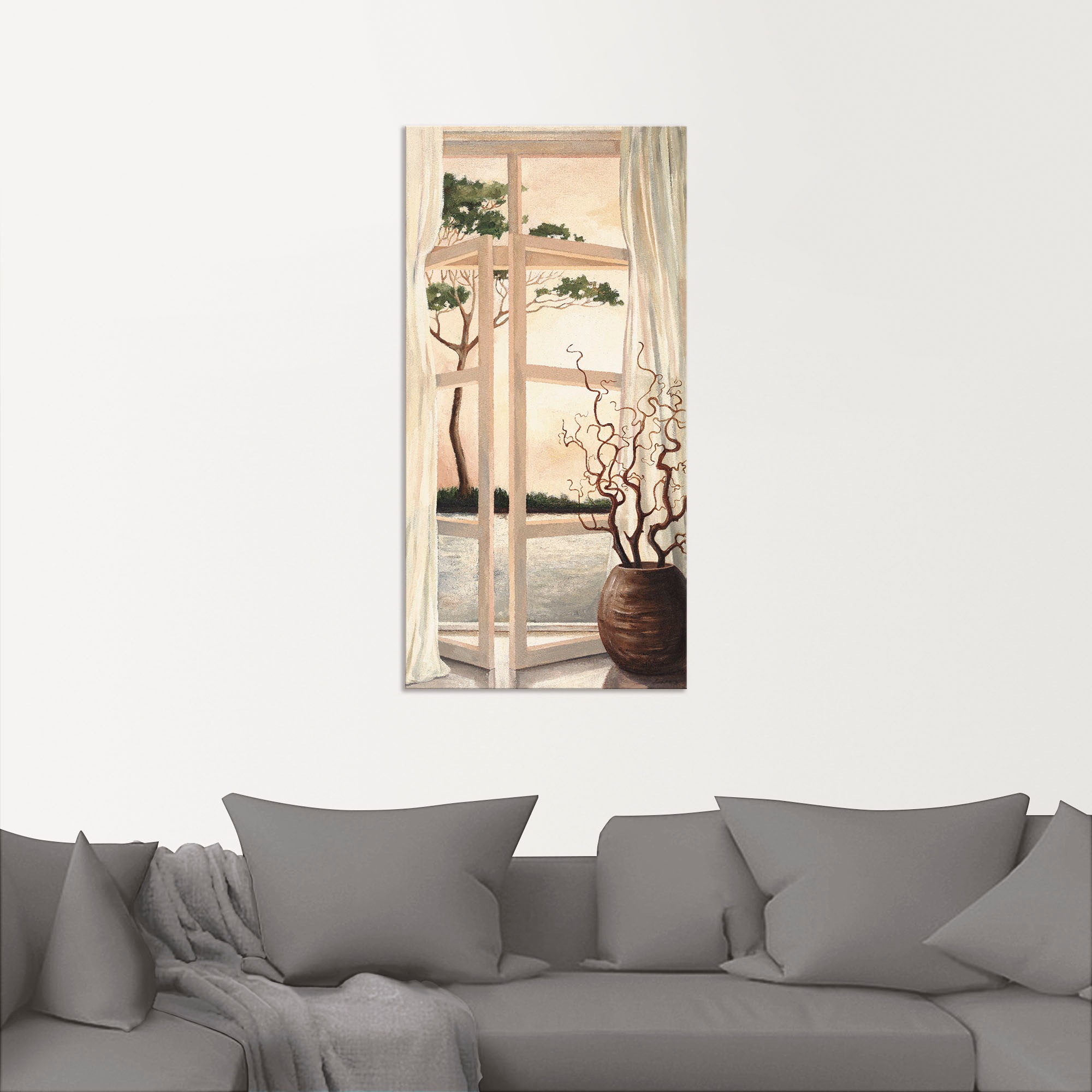Artland Wandbild »Fensterbild Toskanischer Sonnenuntergang«, Fensterblick, (1 St.), als Alubild, Outdoorbild, Leinwandbild, Poster, Wandaufkleber