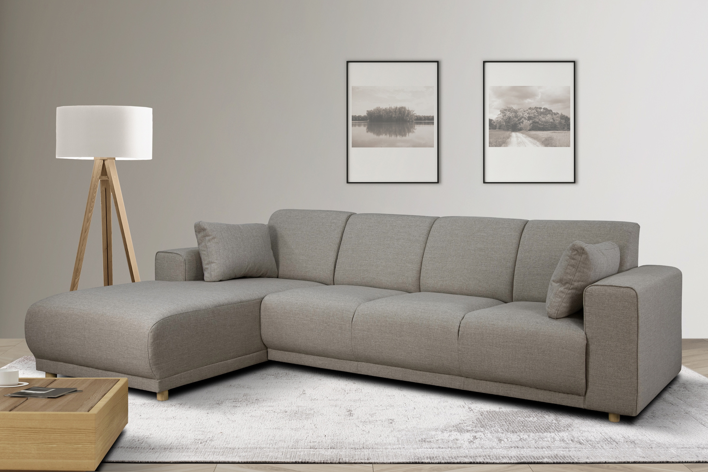 OTTO home Ecksofa "LEMPS wahlweise Recamiere links oder rechts L-Form" incl. Zierkissen, Stellmaße 297x162 cm
