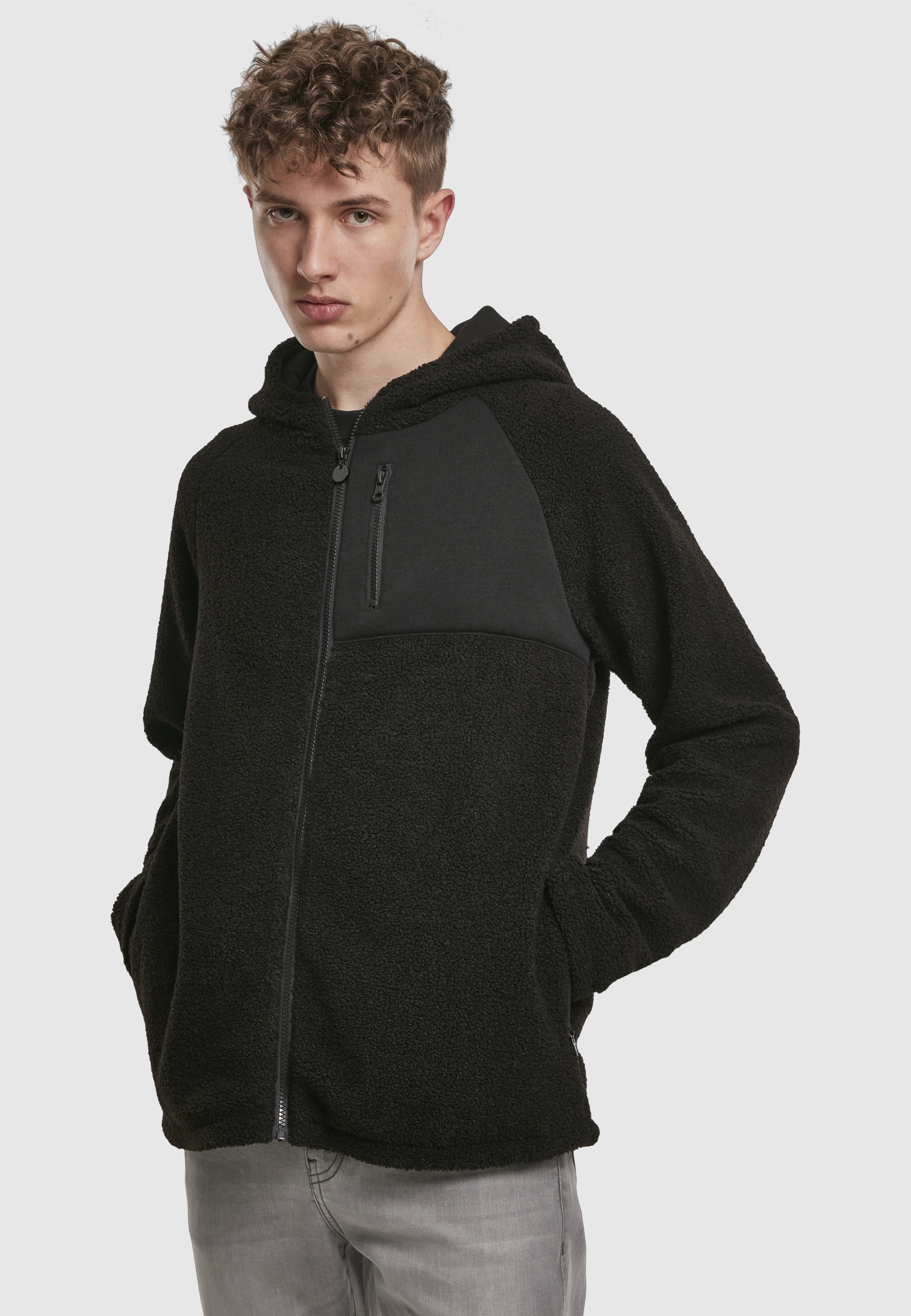 URBAN CLASSICS Kapuzenpullover »Urban Classics Herren Hooded Sherpa Zip Jacket« 1 tlg.