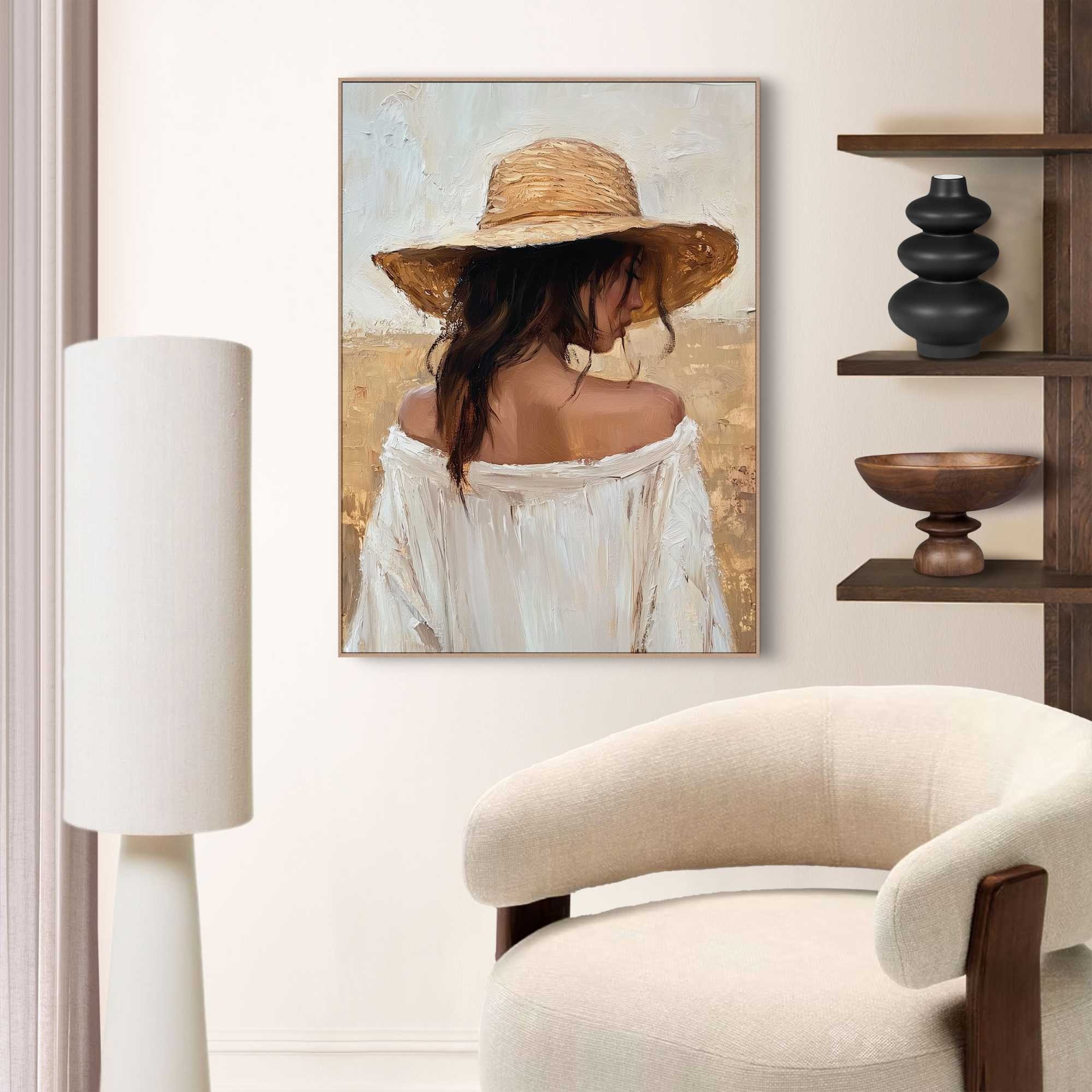 Reinders Poster "Summer Lady", Schlafzimmer - Frau - Strohhut - Beige - MDF günstig online kaufen